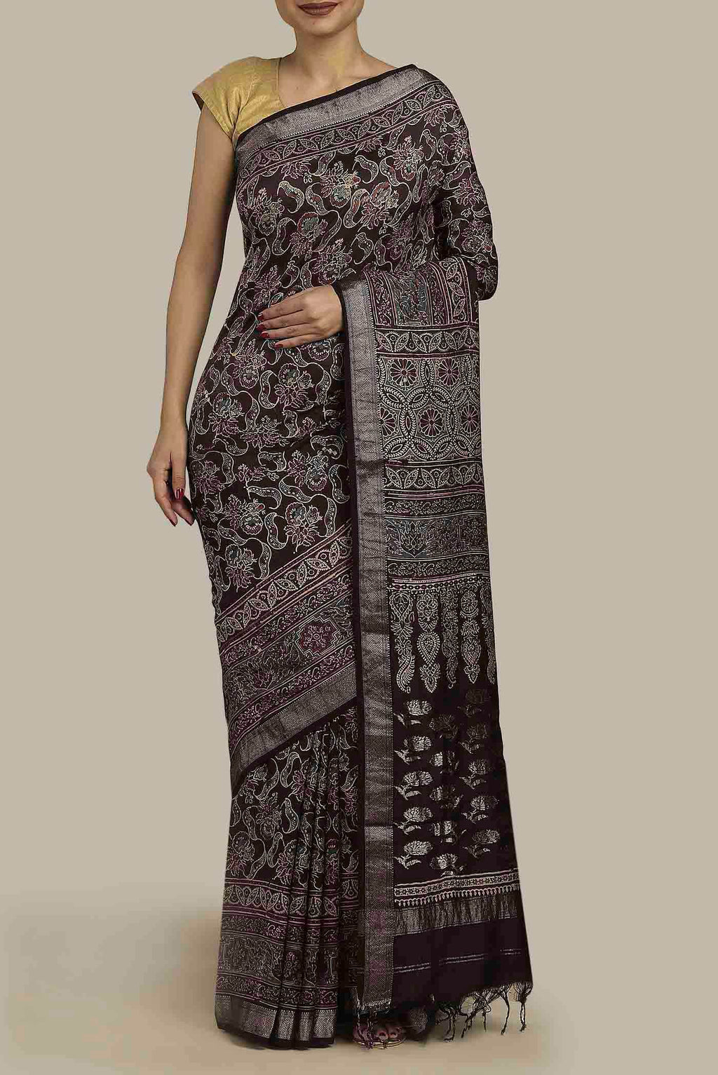 Black Bhagalpuri Tussar Silk Saree