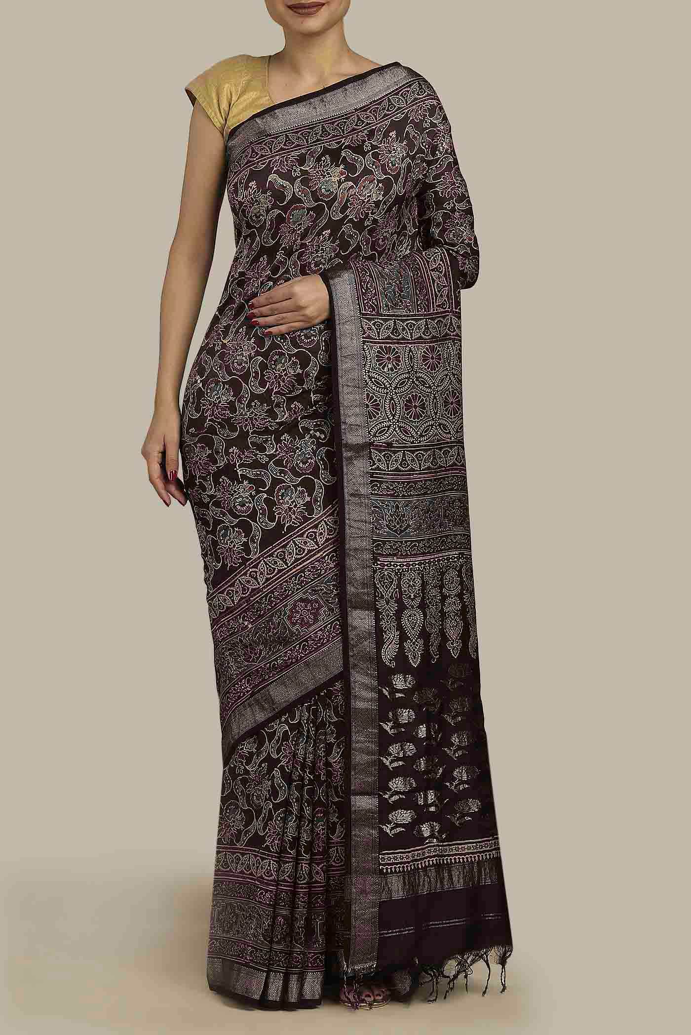 Black Bhagalpuri Tussar Silk Saree