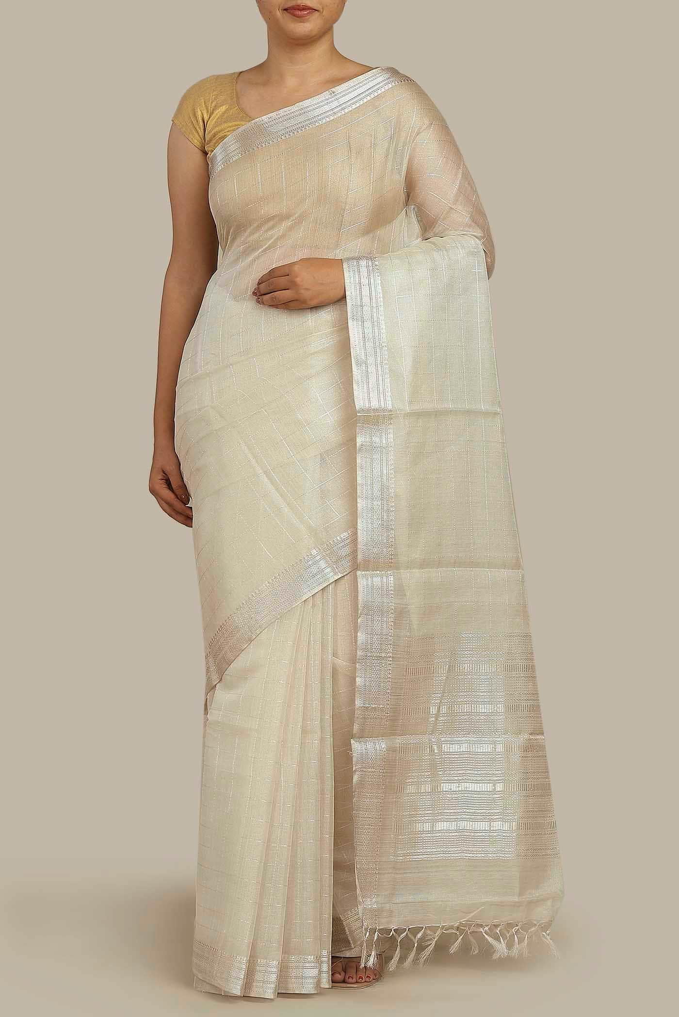 Cream Bhagalpuri Tussar Silk Saree