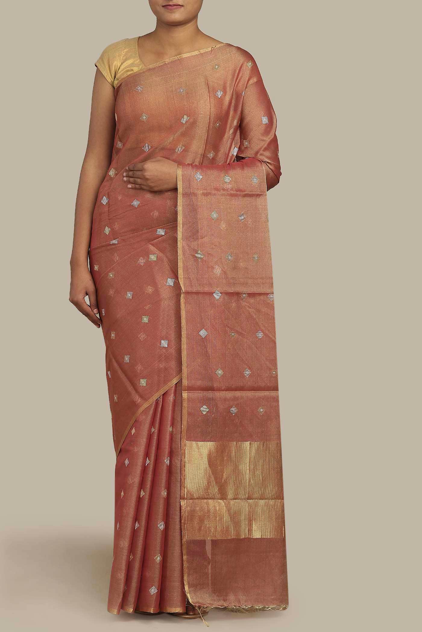 Pink Tussar Silk Saree
