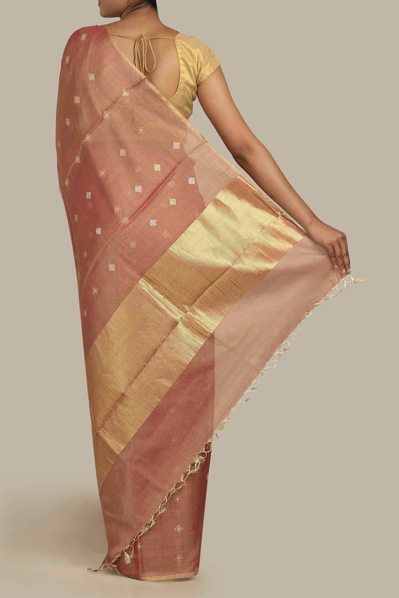 Pink Tussar Silk Saree