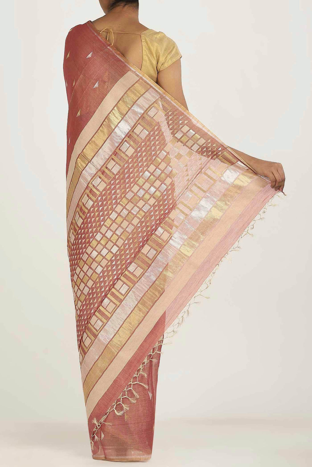 Pink Bhagalpuri Tussar Silk Saree