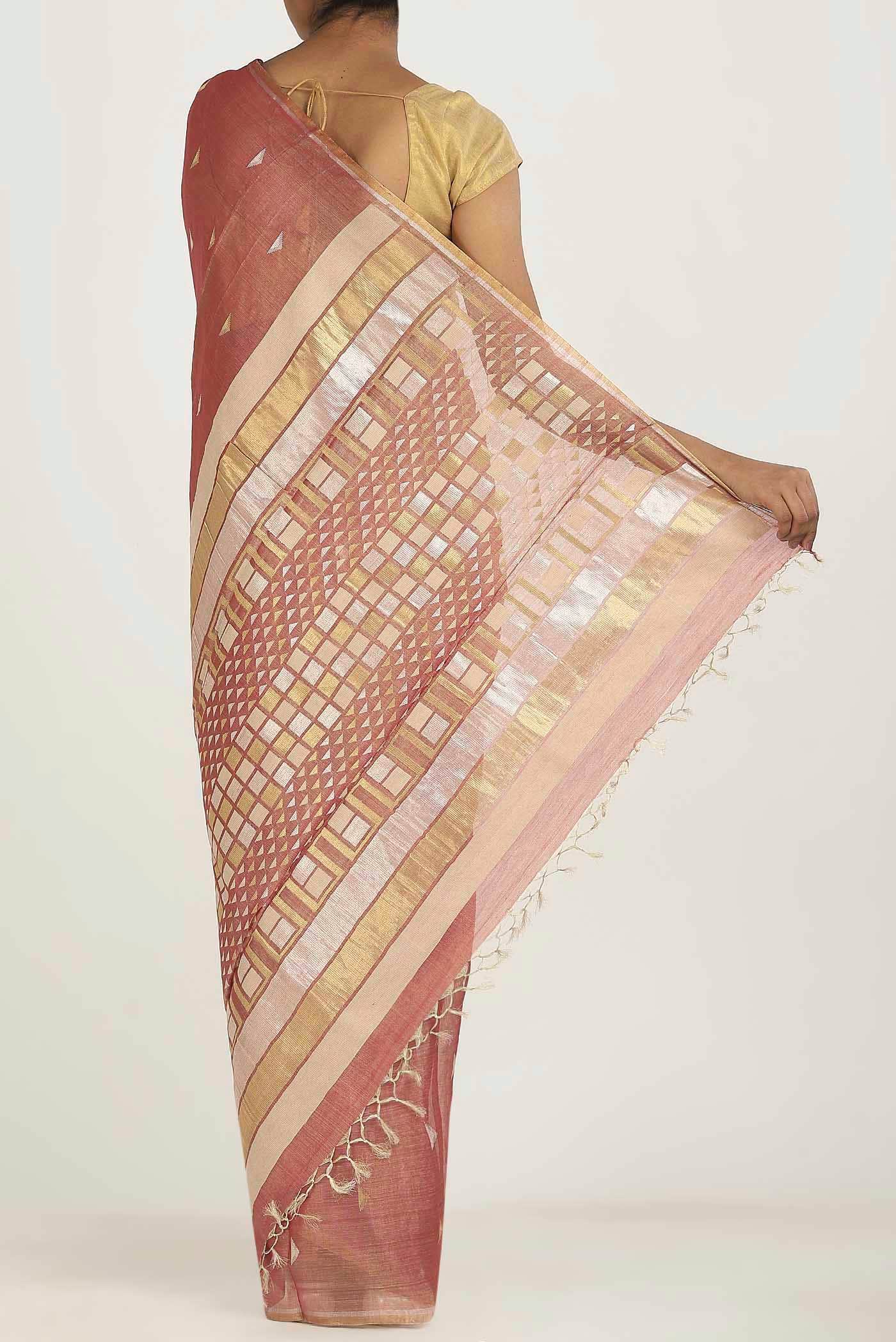 Pink Bhagalpuri Tussar Silk Saree