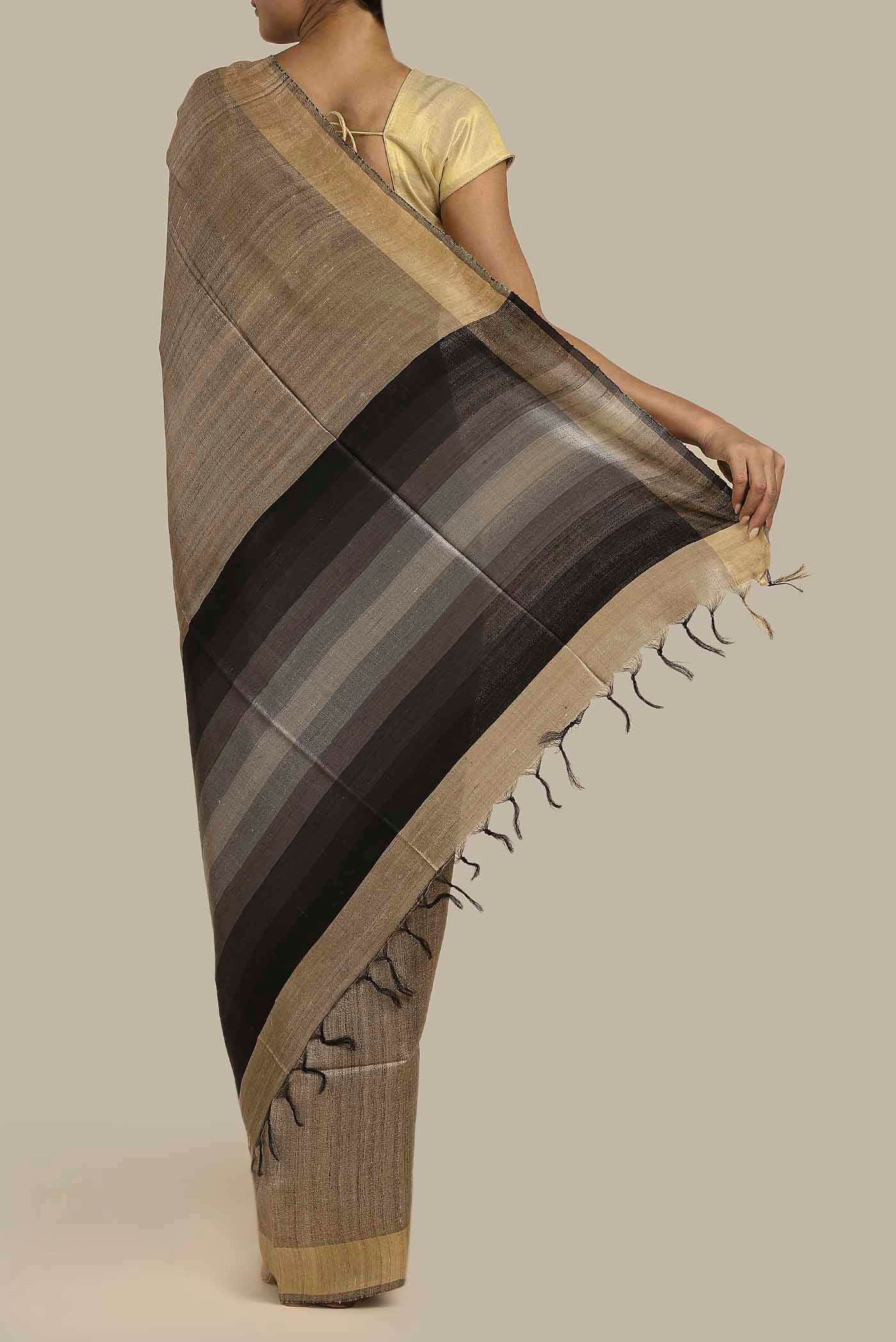 Beige Bhagalpuri Tussar Silk Saree
