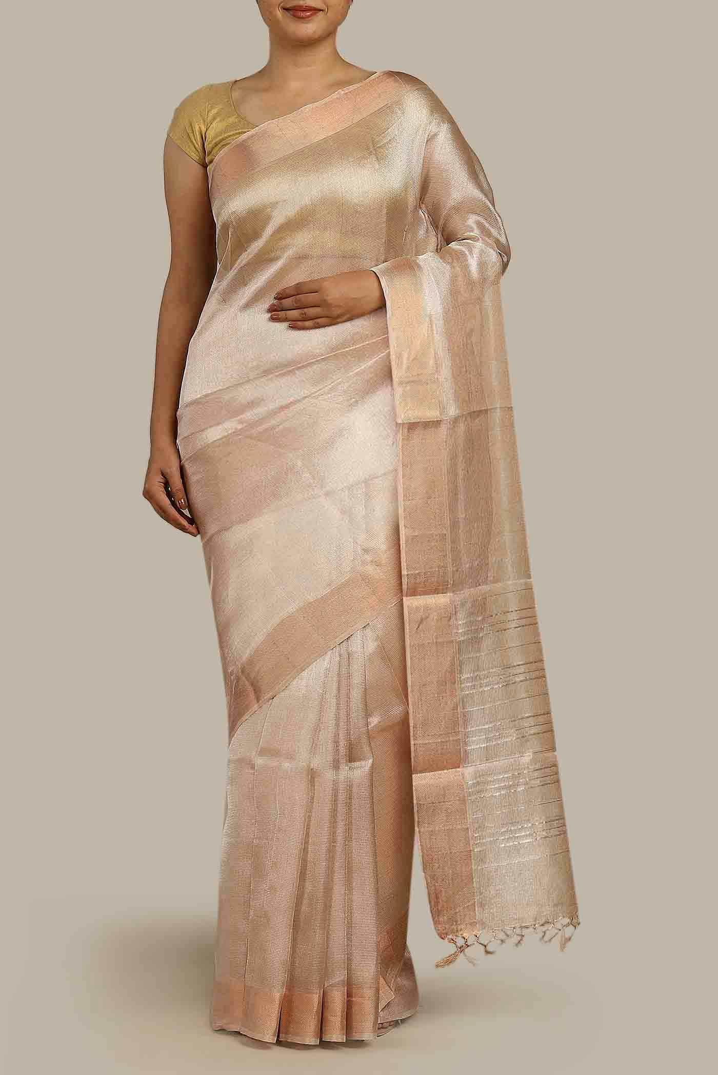 Golden Maheshwari Tissue Silk Cotton Saree