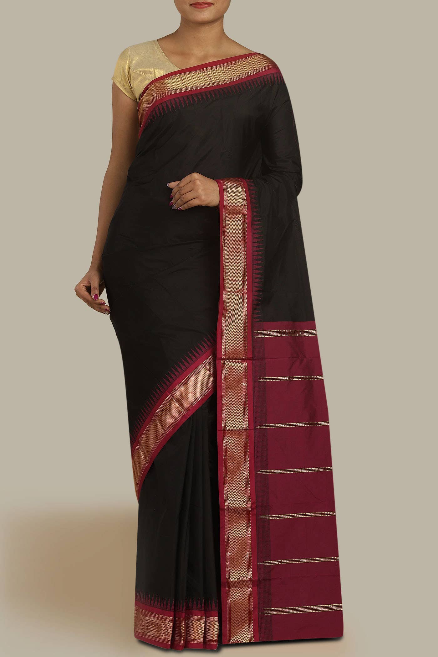 Black Blended Bangalore Silk Saree