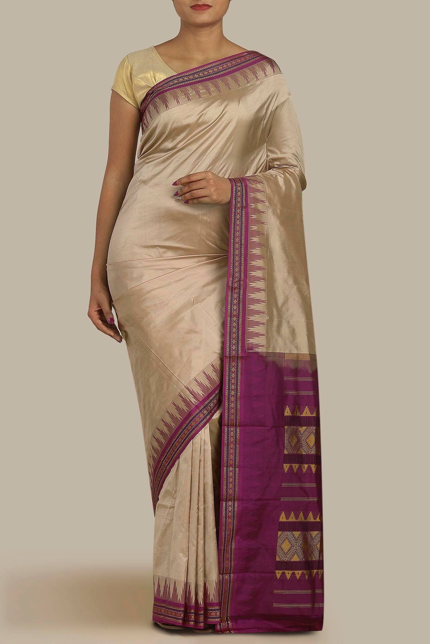 Beige Bangalore Silk Saree