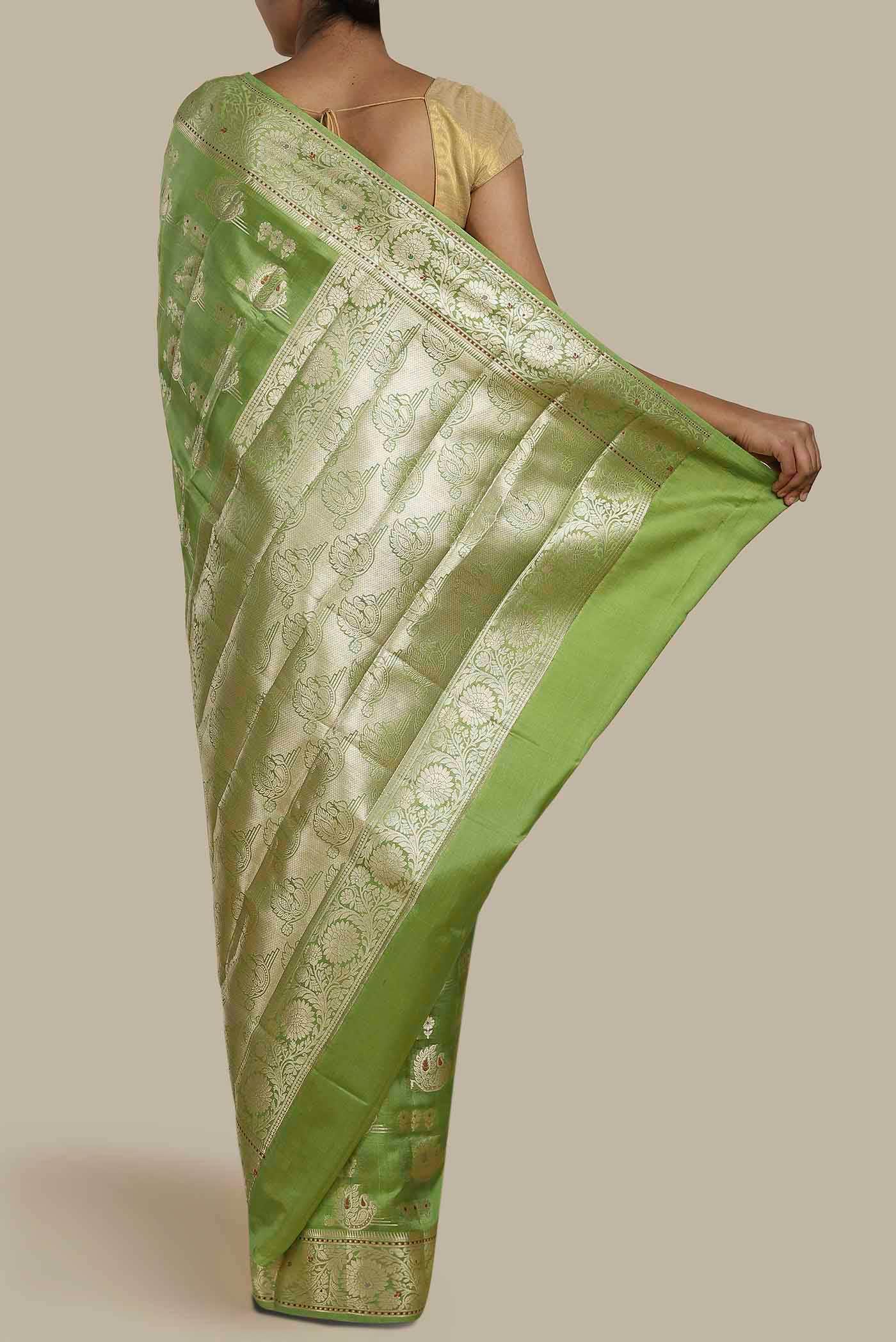 Green Banarasi Raw Silk Saree