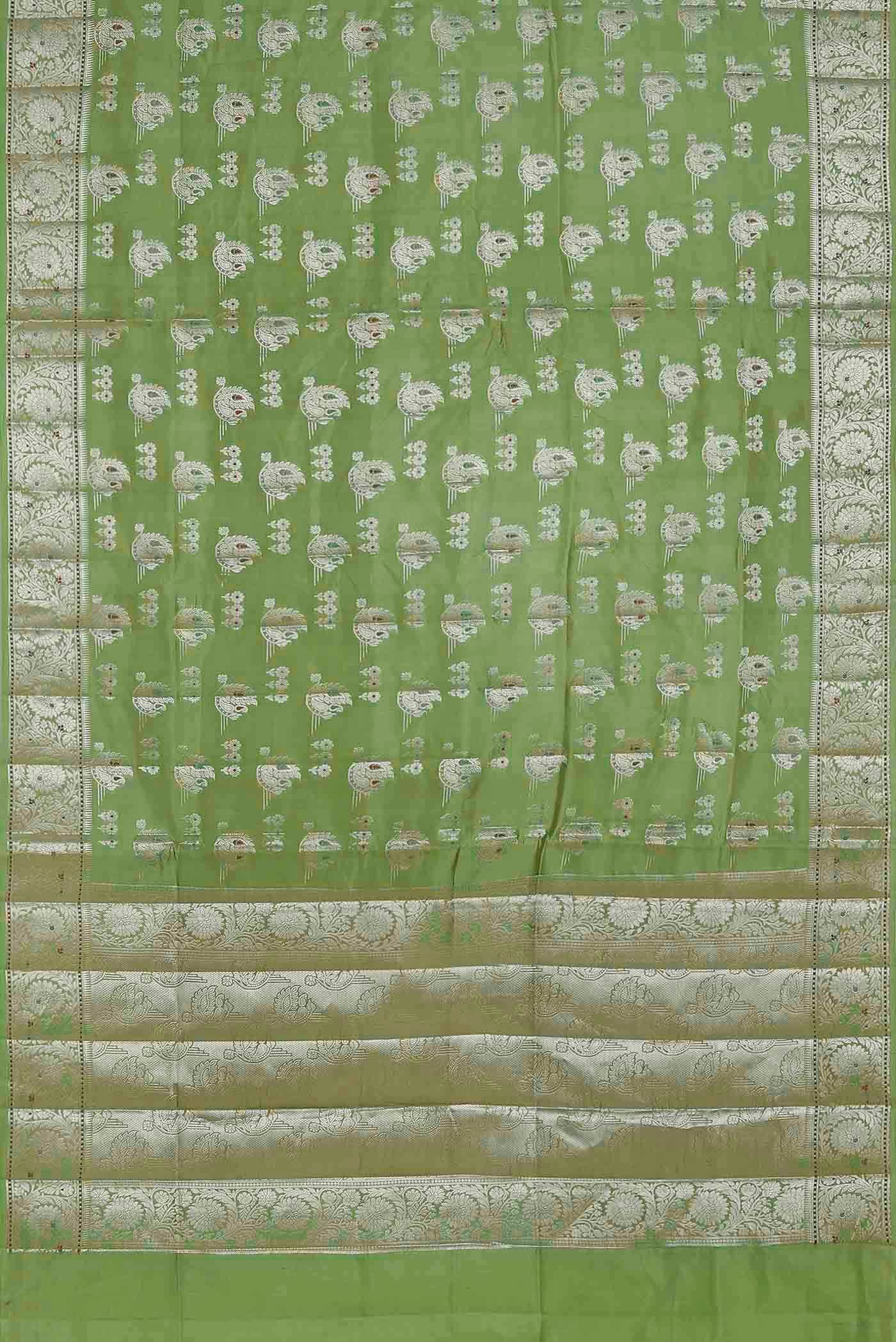 Green Banarasi Raw Silk Saree