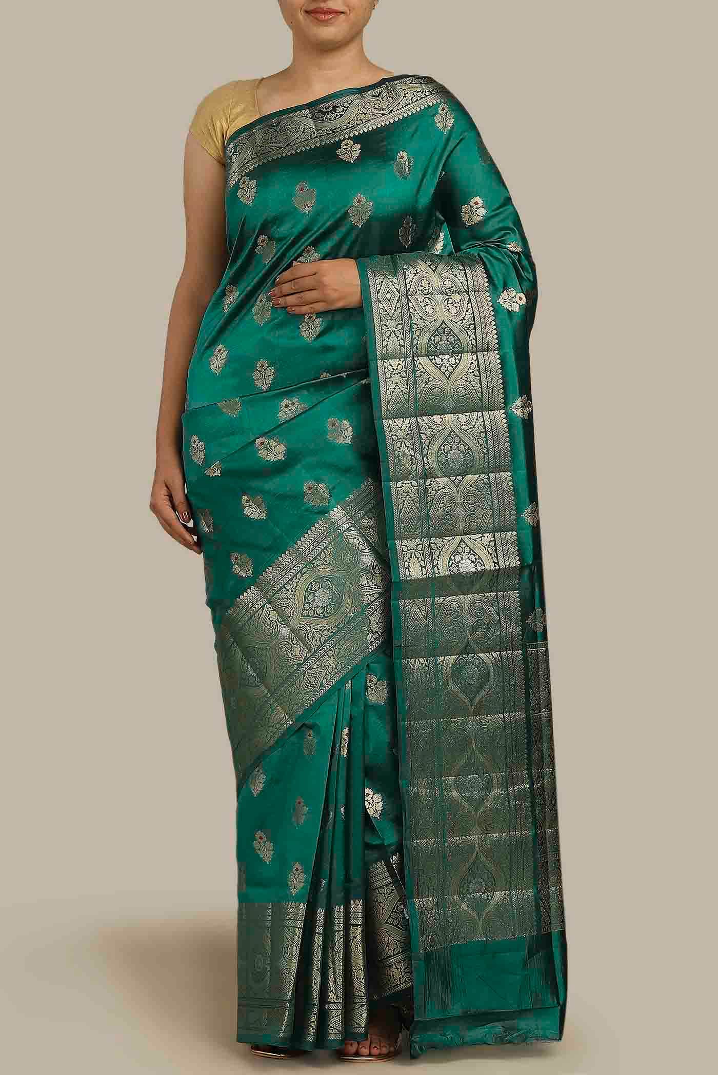Green Banarasi Raw Silk Saree