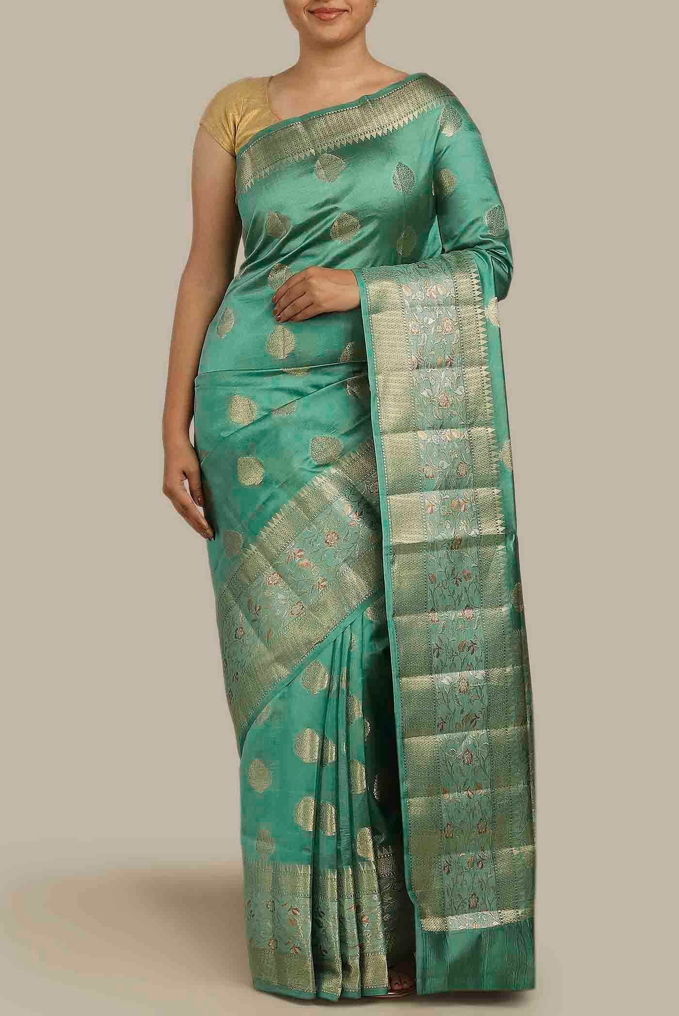 Green Banarasi Raw Silk Saree