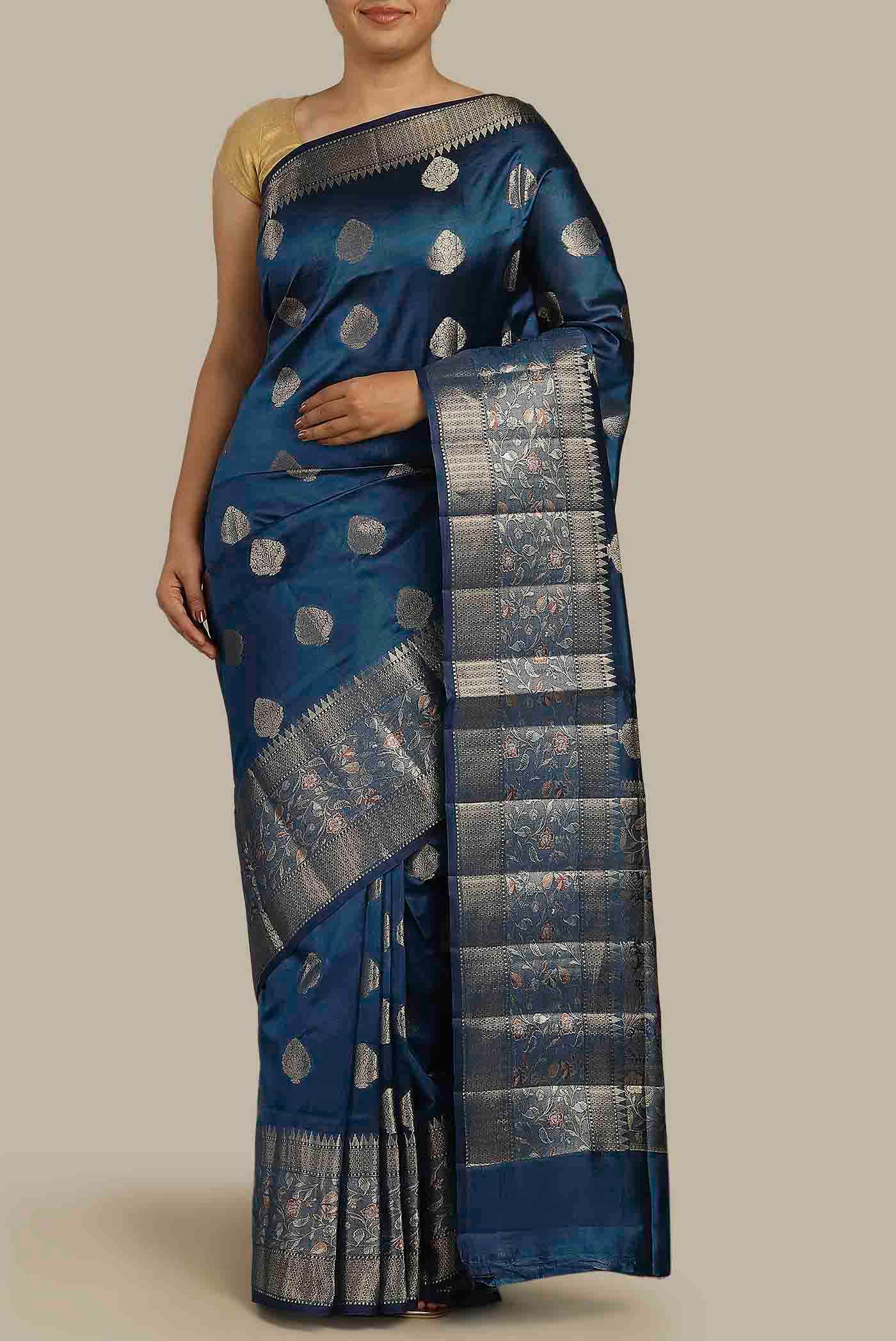 Blue Banarasi Raw Silk Saree