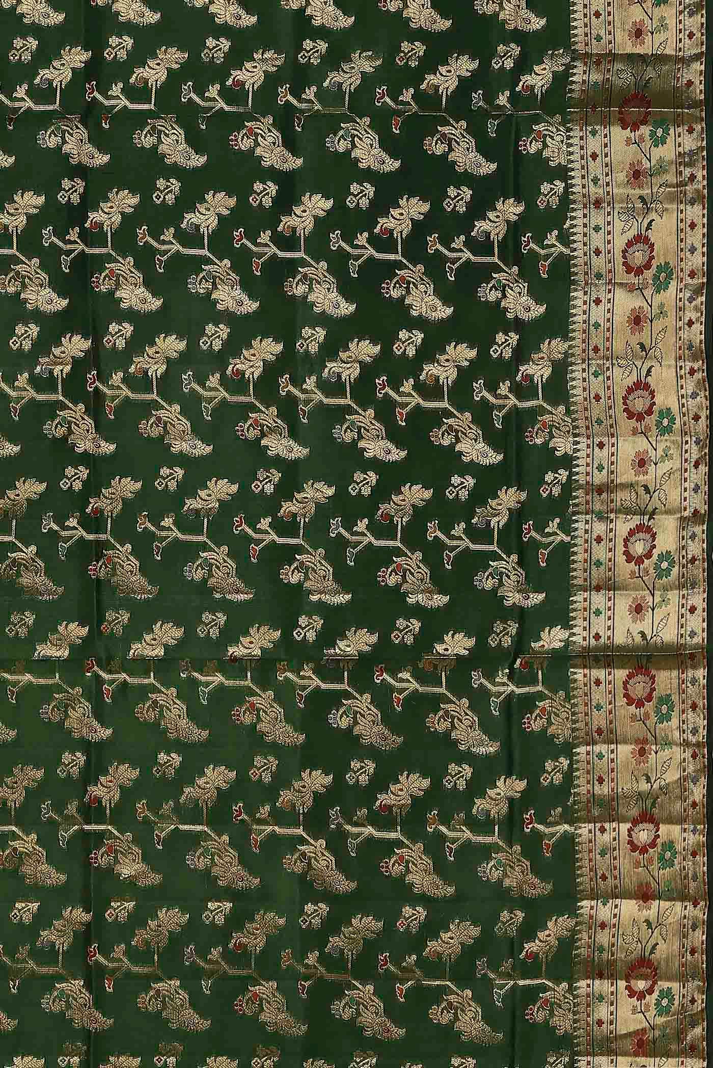 Green Banarasi Raw Silk Saree