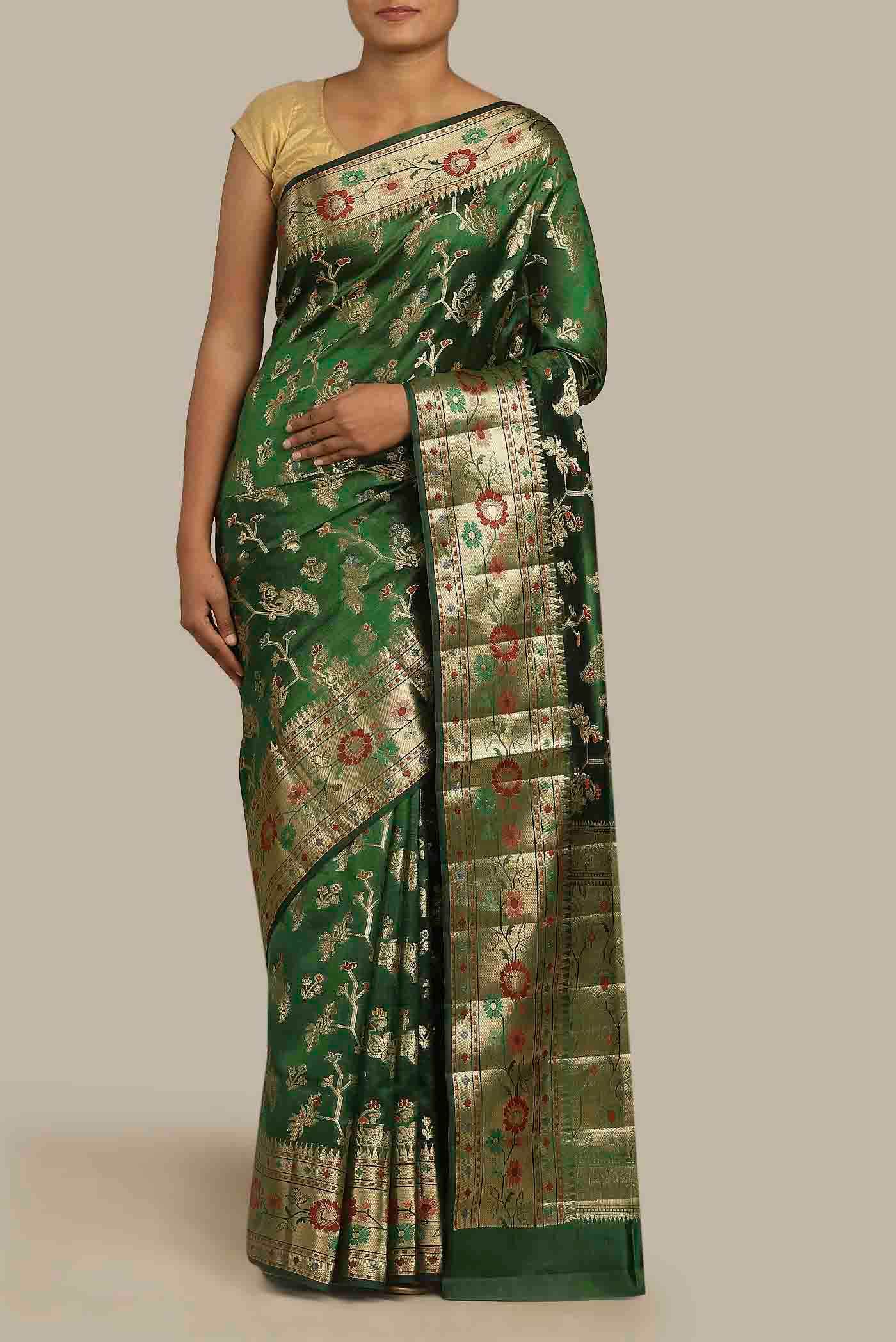 Green Banarasi Raw Silk Saree