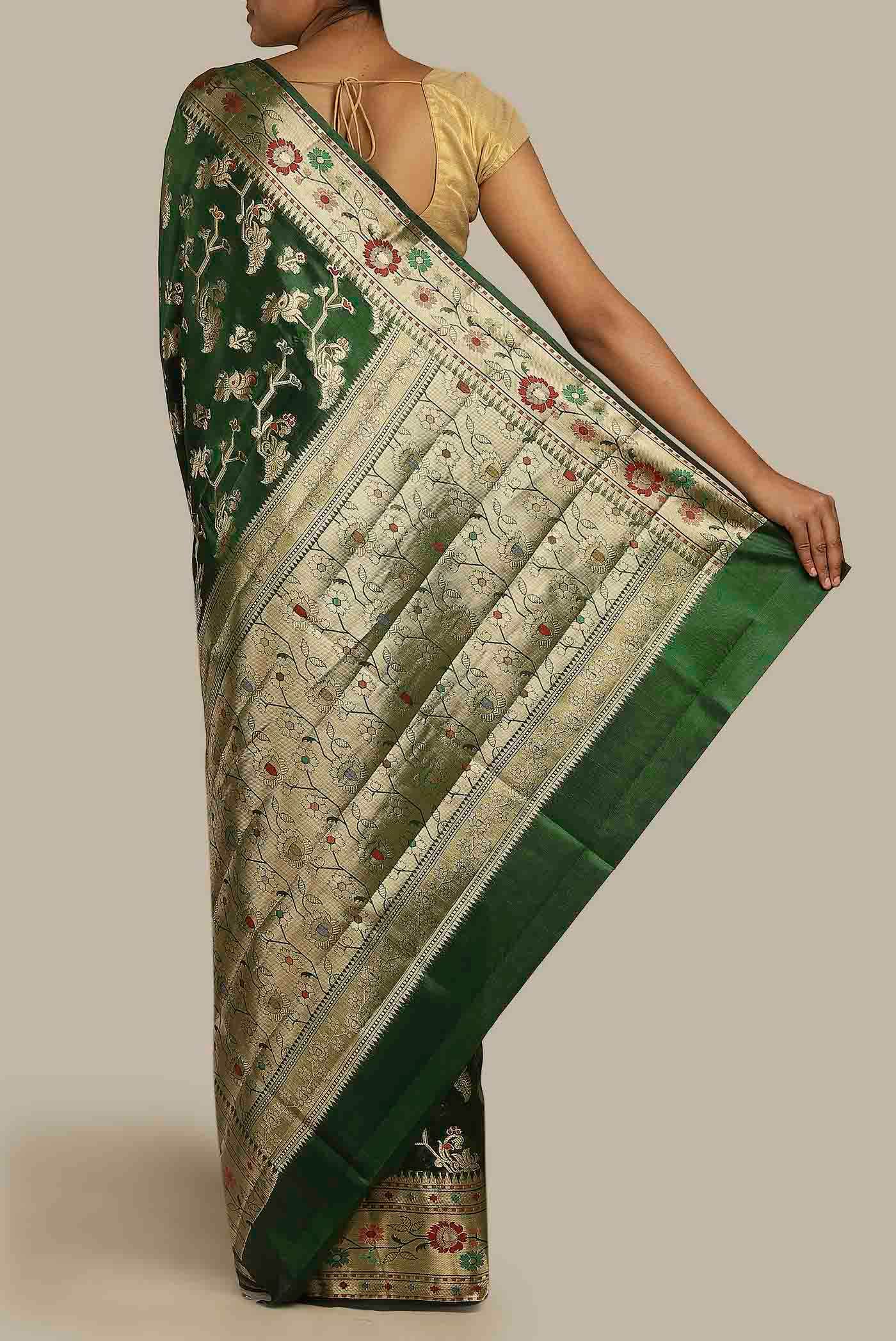 Green Banarasi Raw Silk Saree