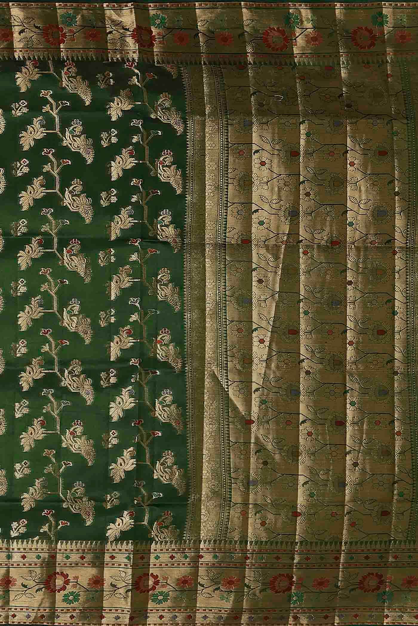 Green Banarasi Raw Silk Saree