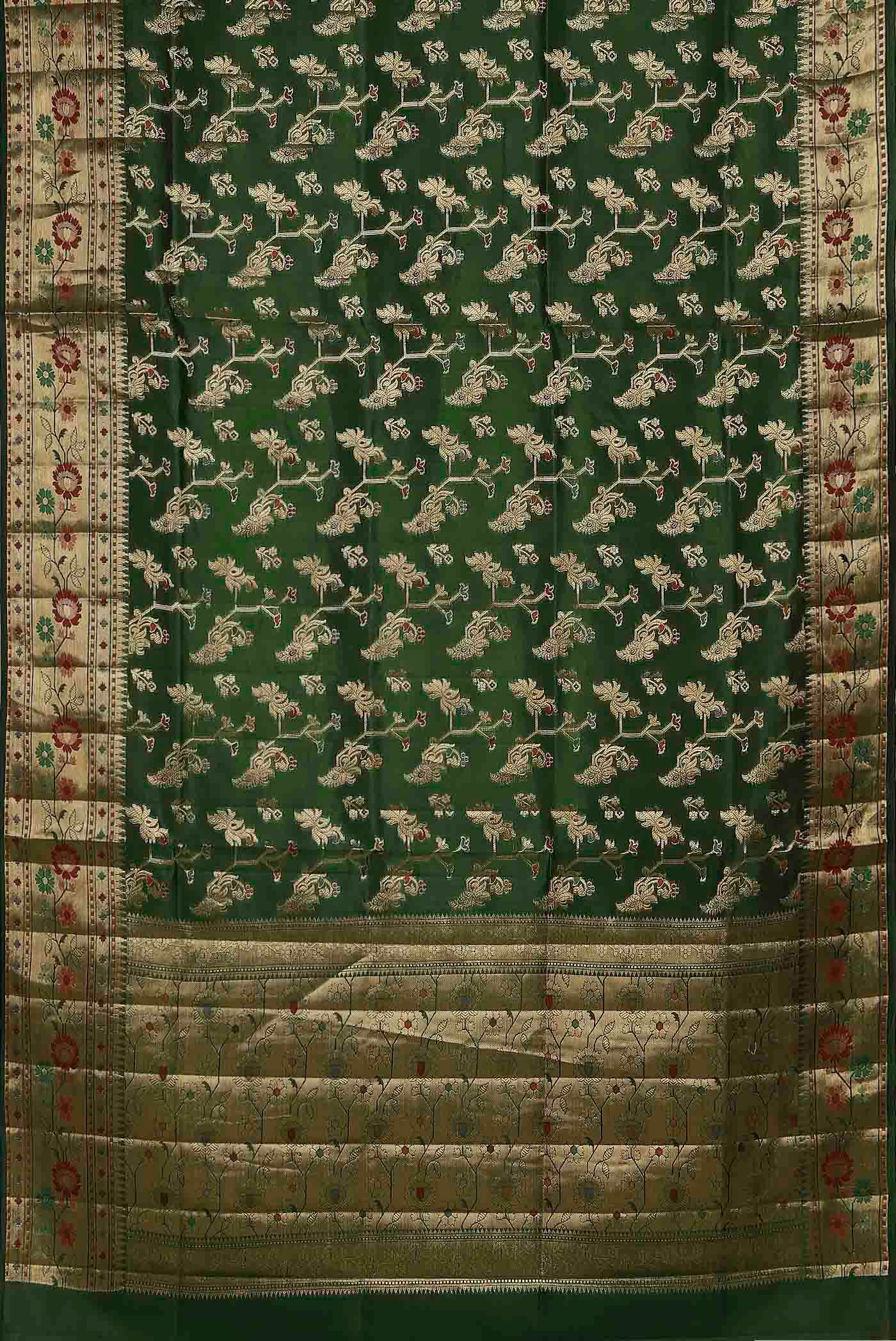 Green Banarasi Raw Silk Saree