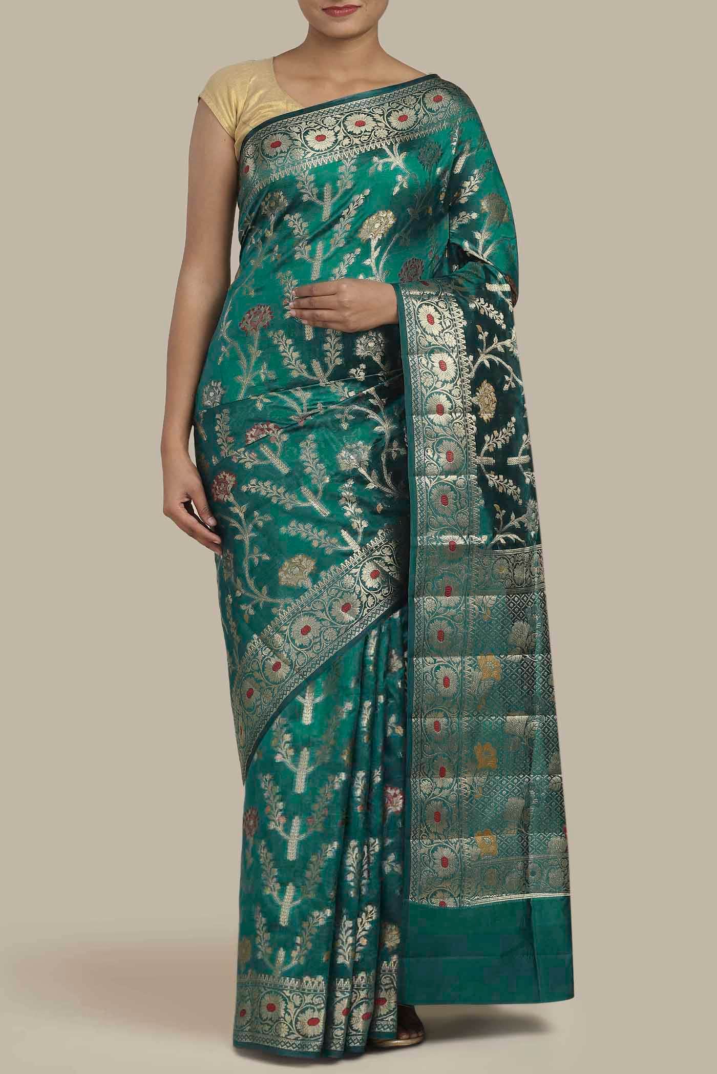Green Banarasi Raw Silk Saree