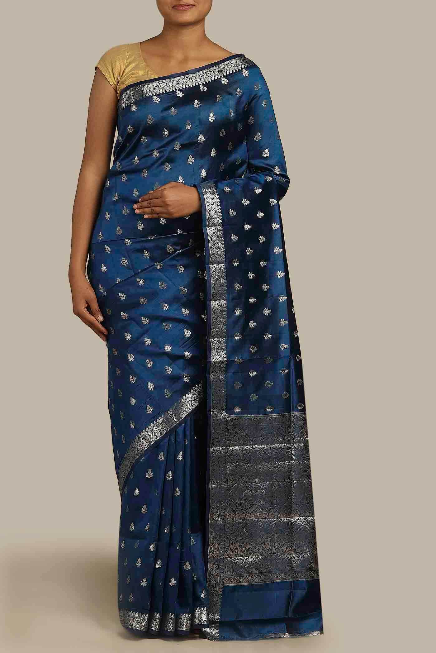 Blue Banarasi Raw Silk Saree