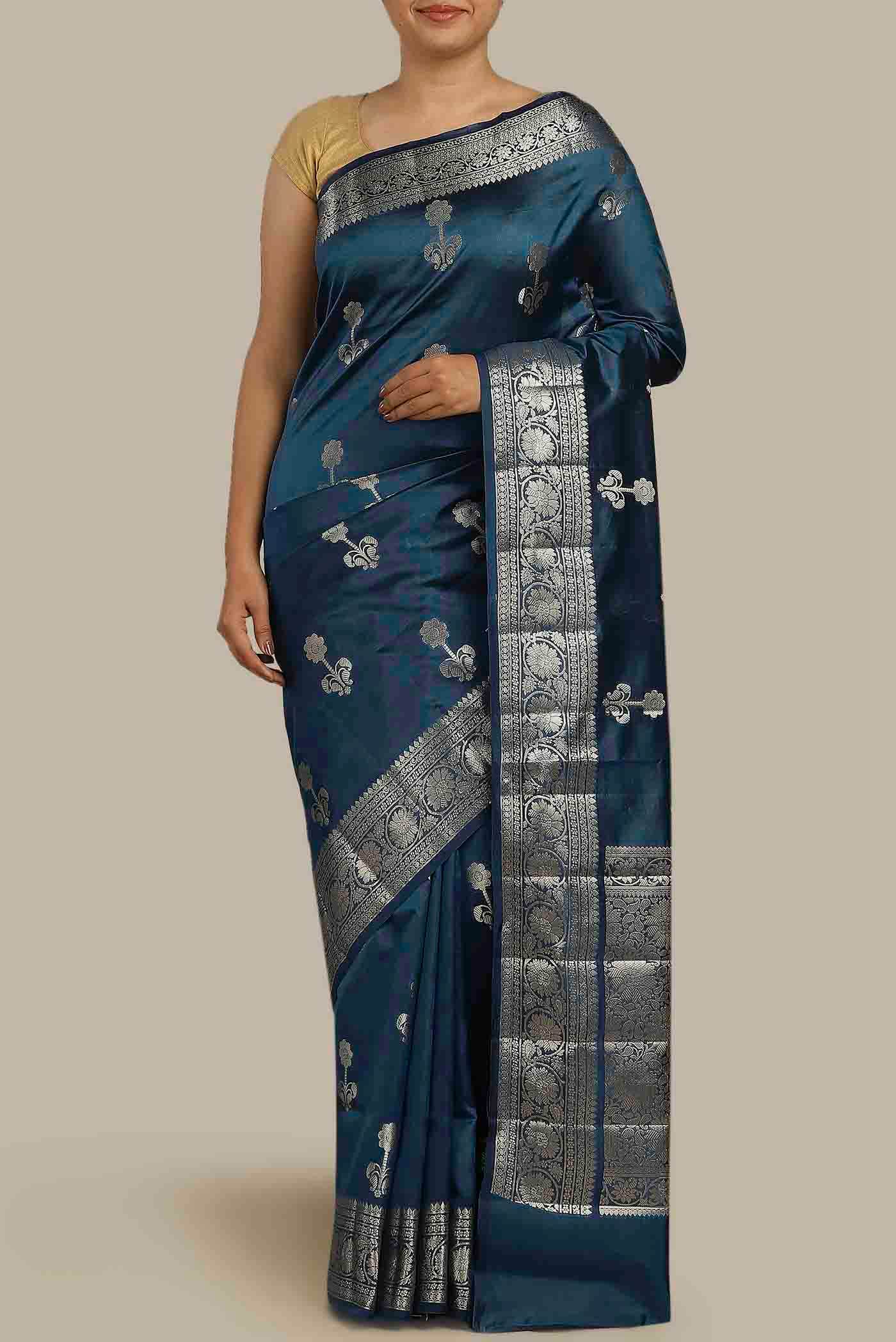 Blue Banarasi Raw Silk Saree