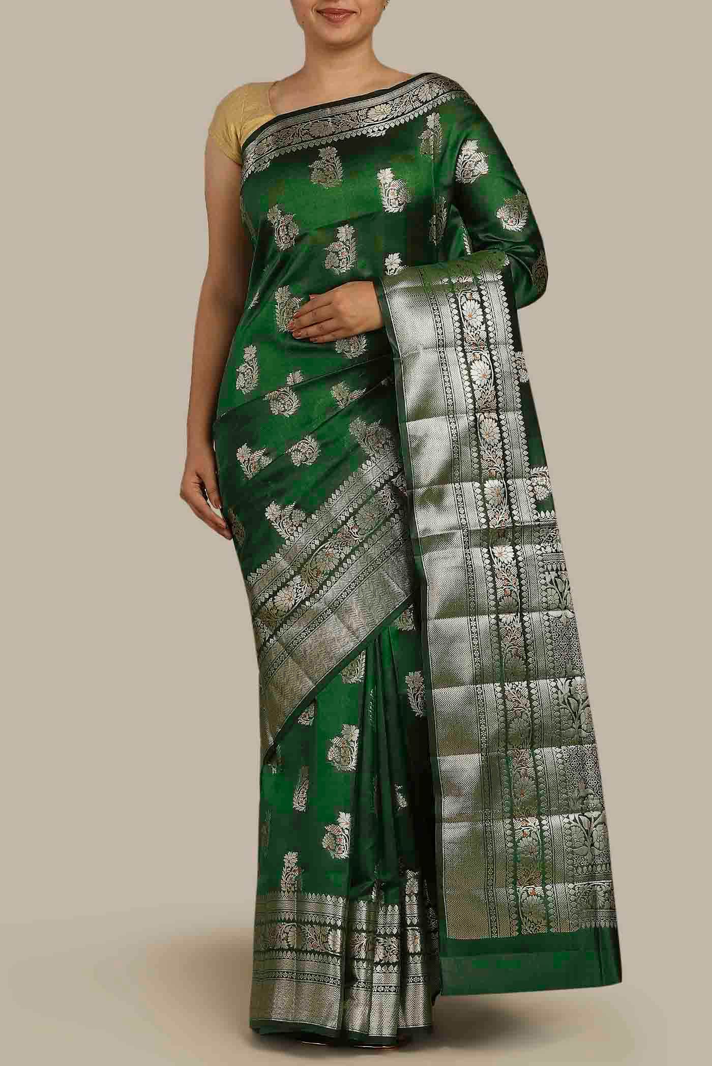 Green Banarasi Raw Silk Saree