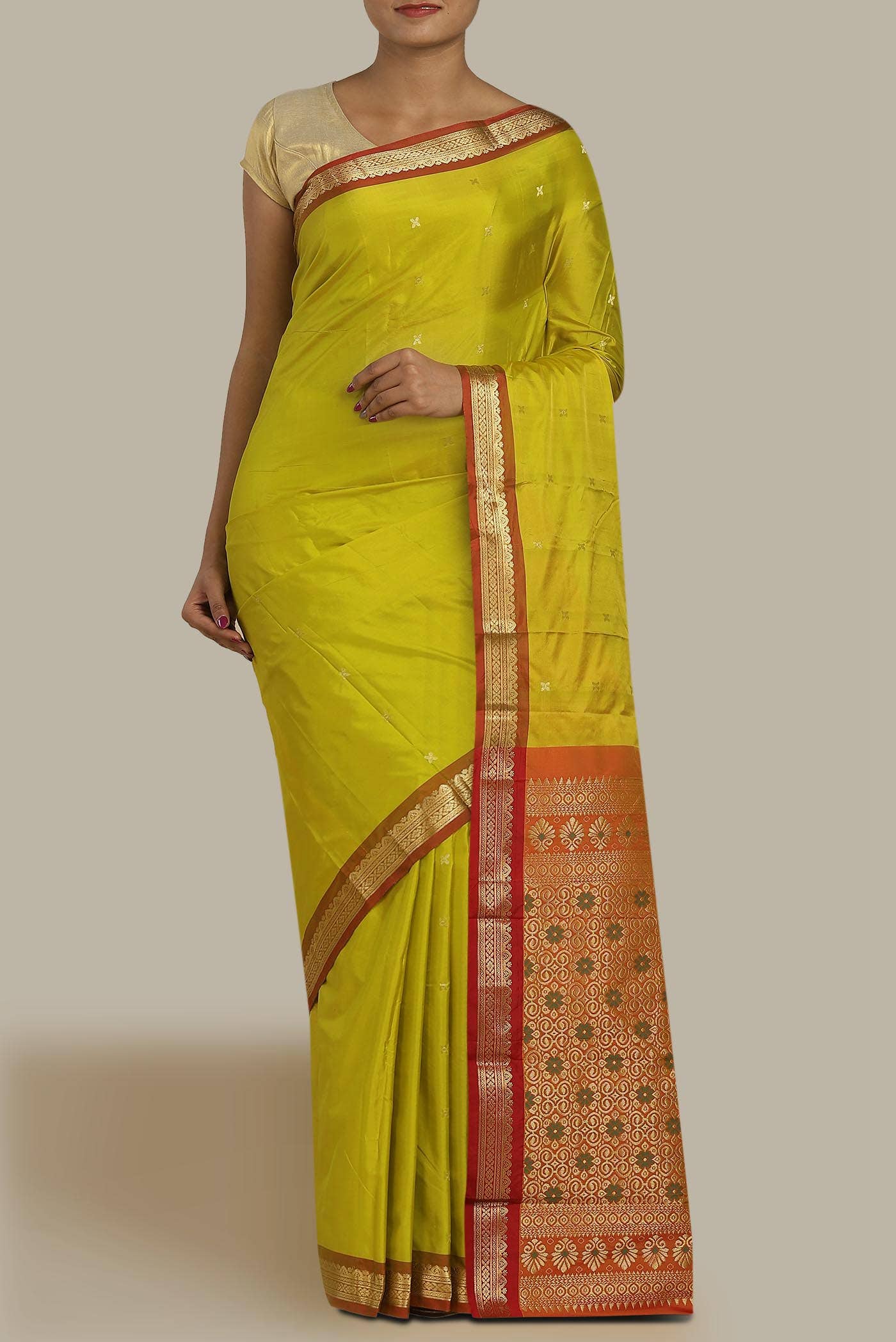 Yellow Blended Bangalore Silk Saree