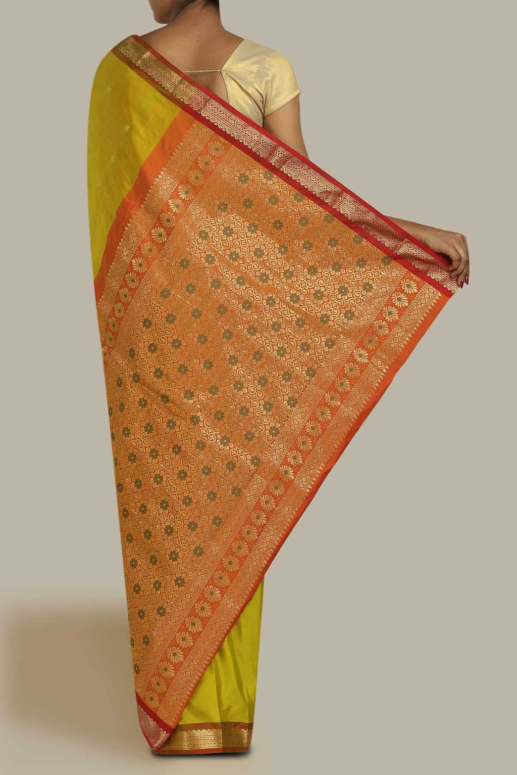 Yellow Blended Bangalore Silk Saree