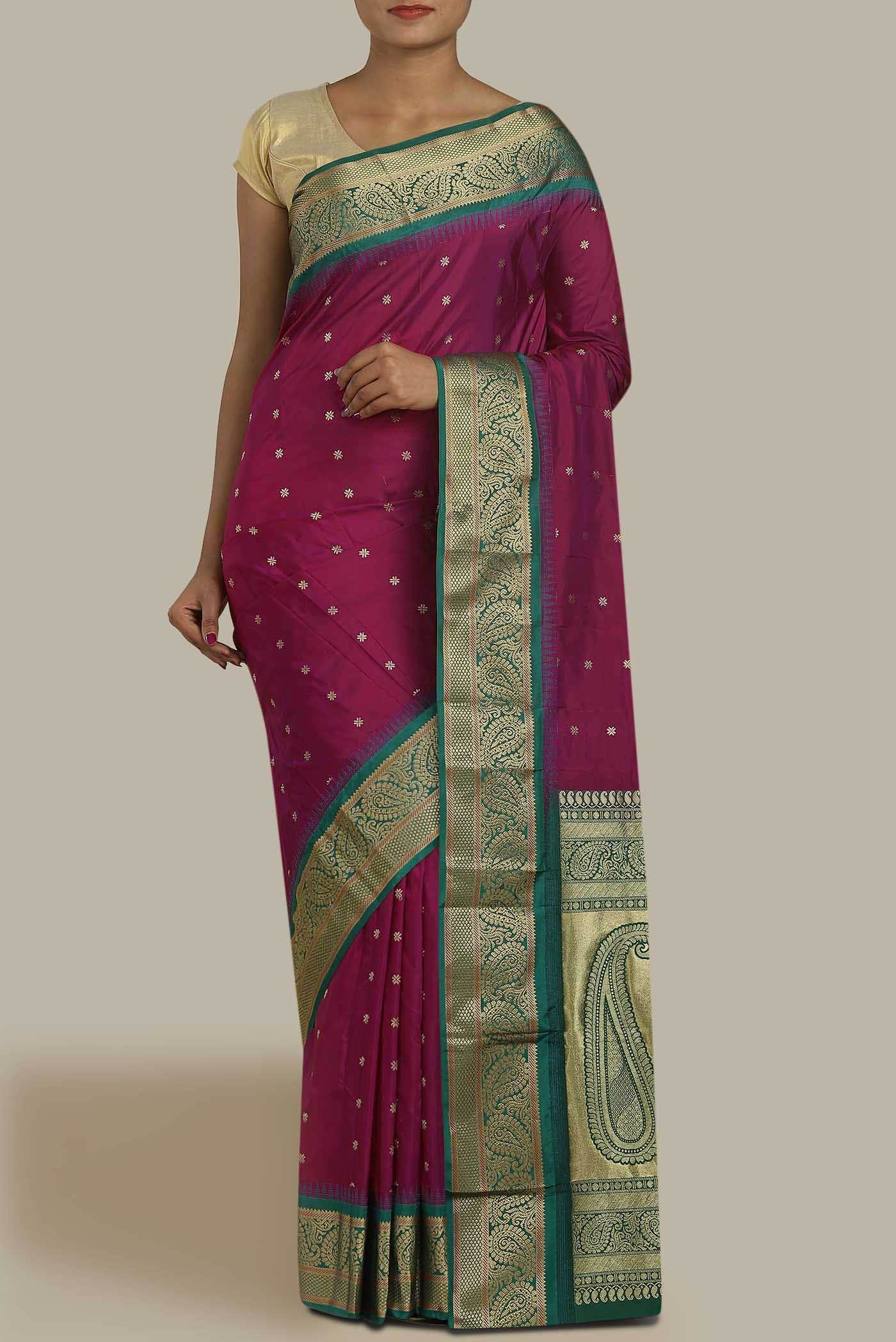 Dark Pink Blended Bangalore Silk Saree