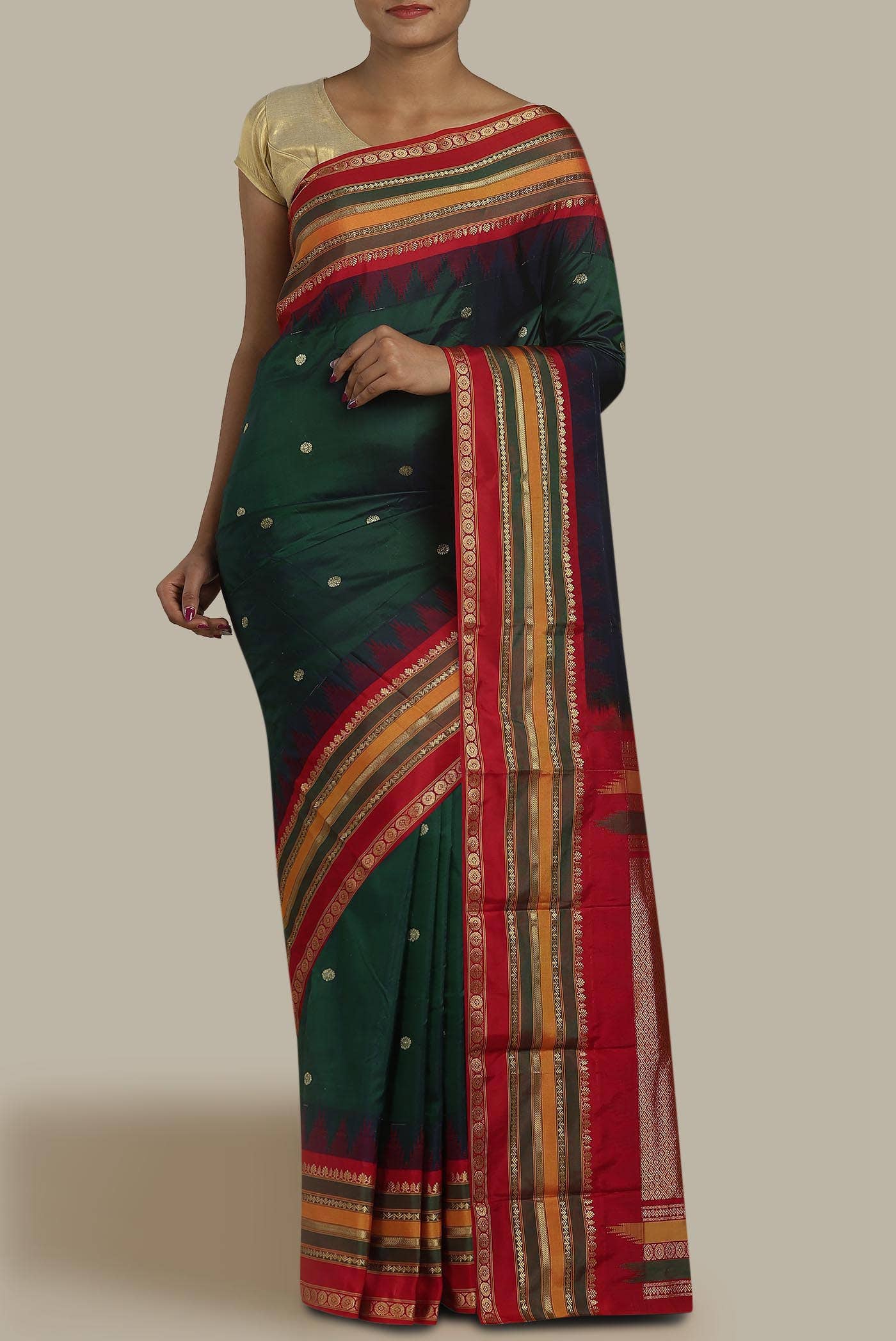 Bottle Green Blended Bangalore Silk Saree