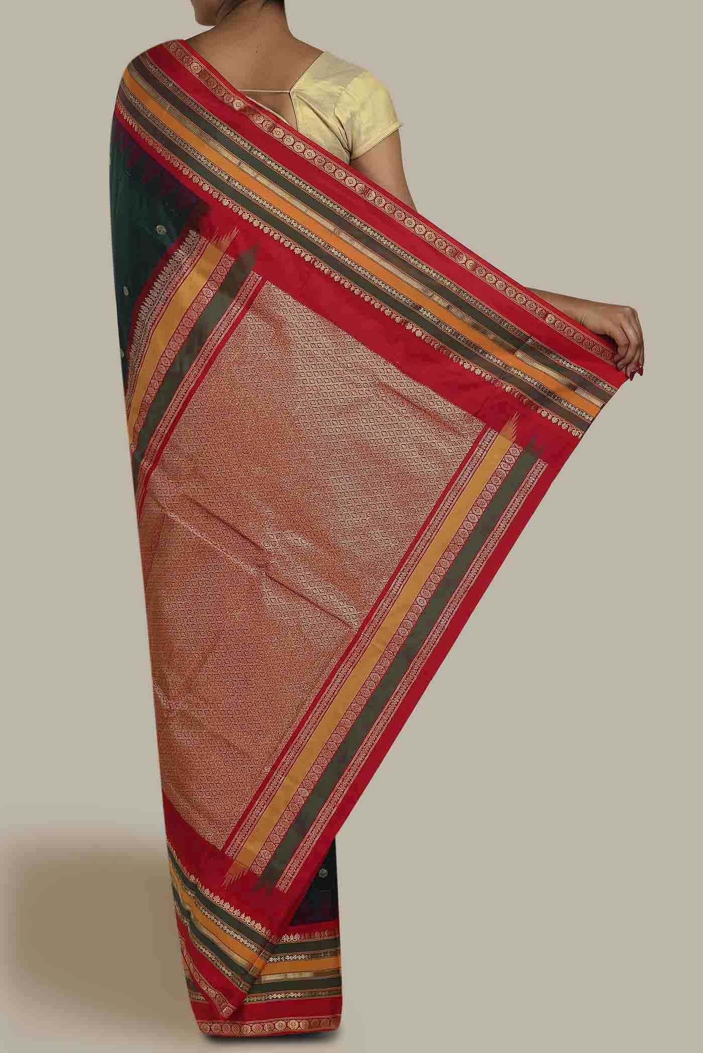 Bottle Green Blended Bangalore Silk Saree