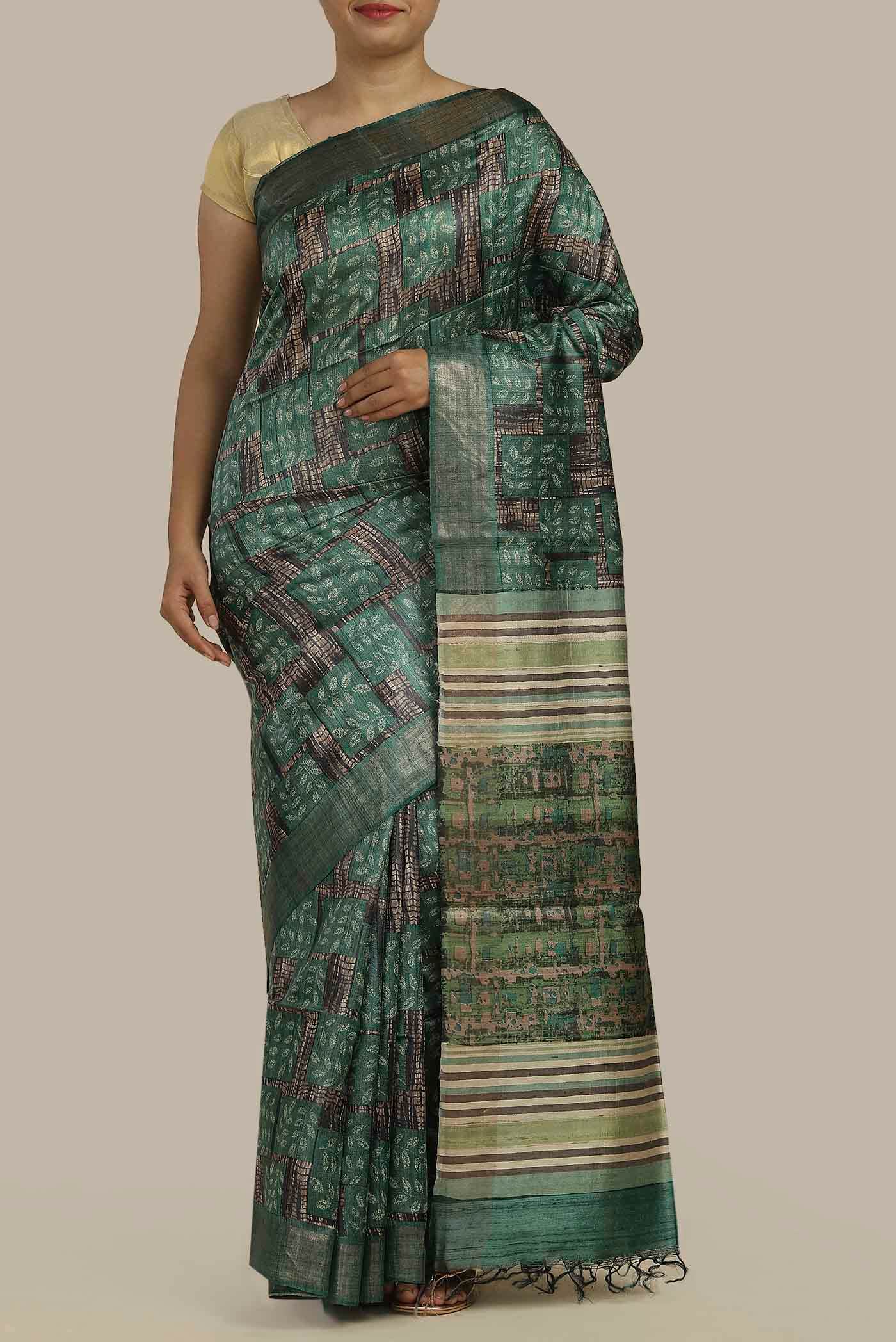 Green Bhagalpuri Tussar Silk Saree