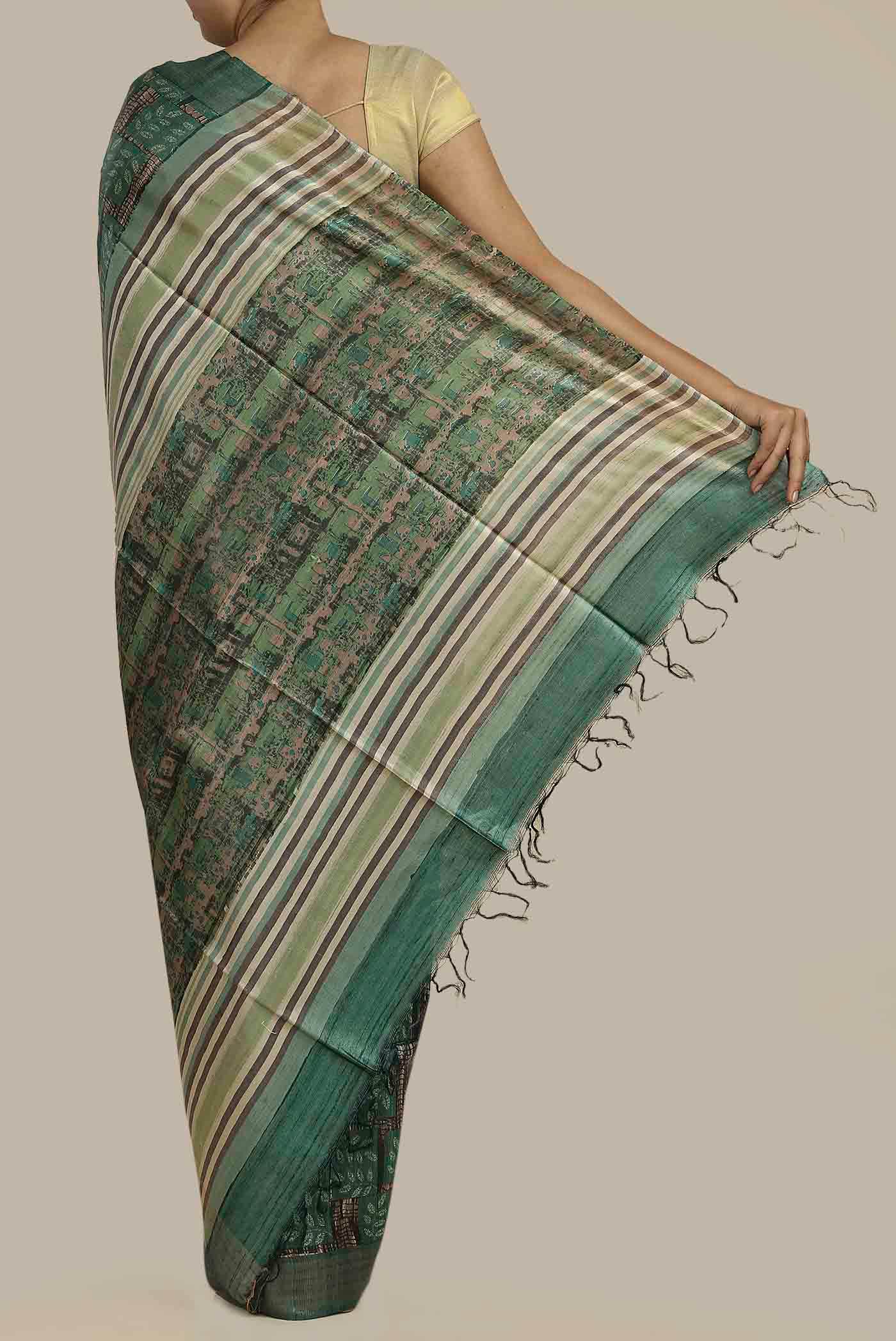 Green Bhagalpuri Tussar Silk Saree