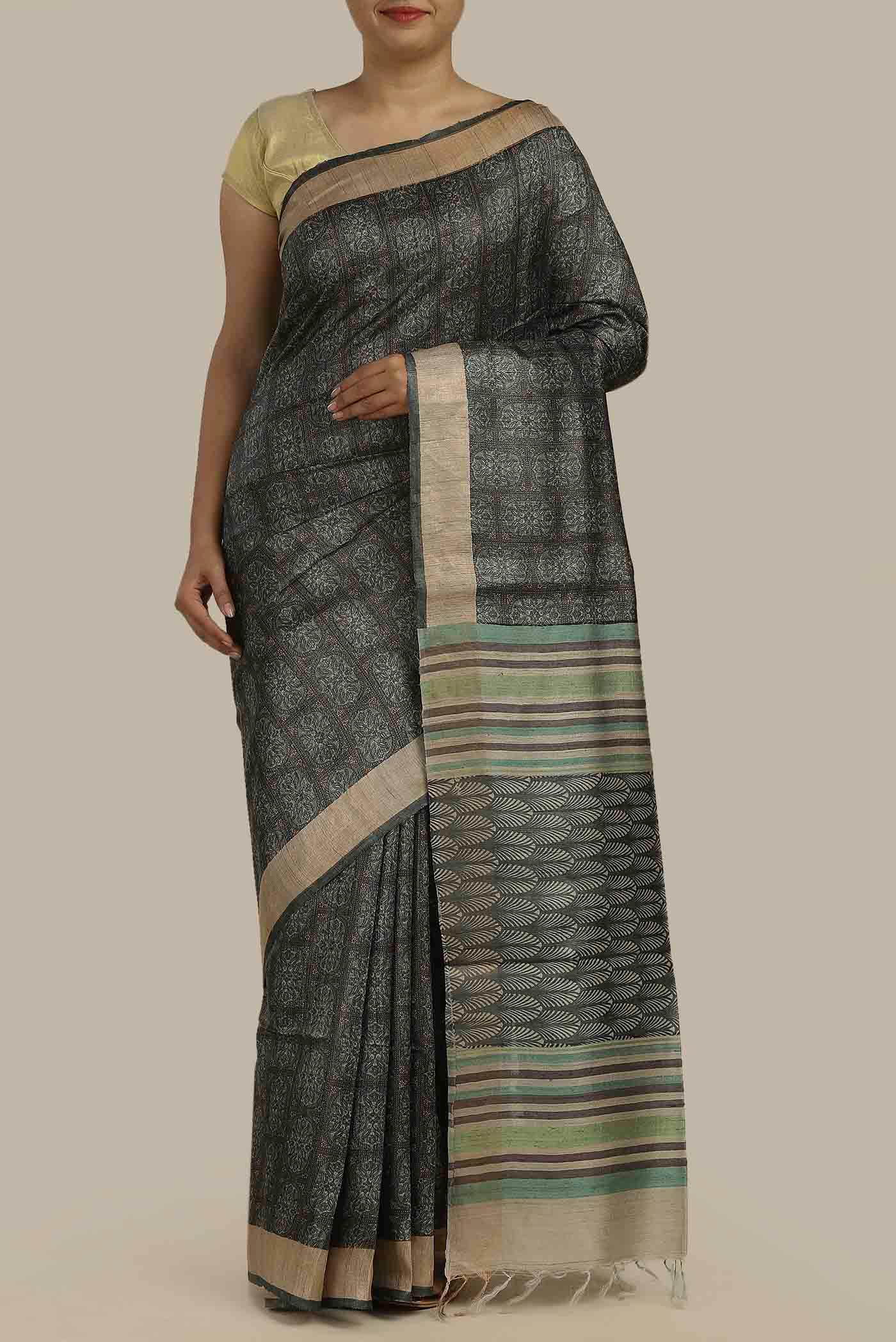 Green Bhagalpuri Tussar Silk Saree