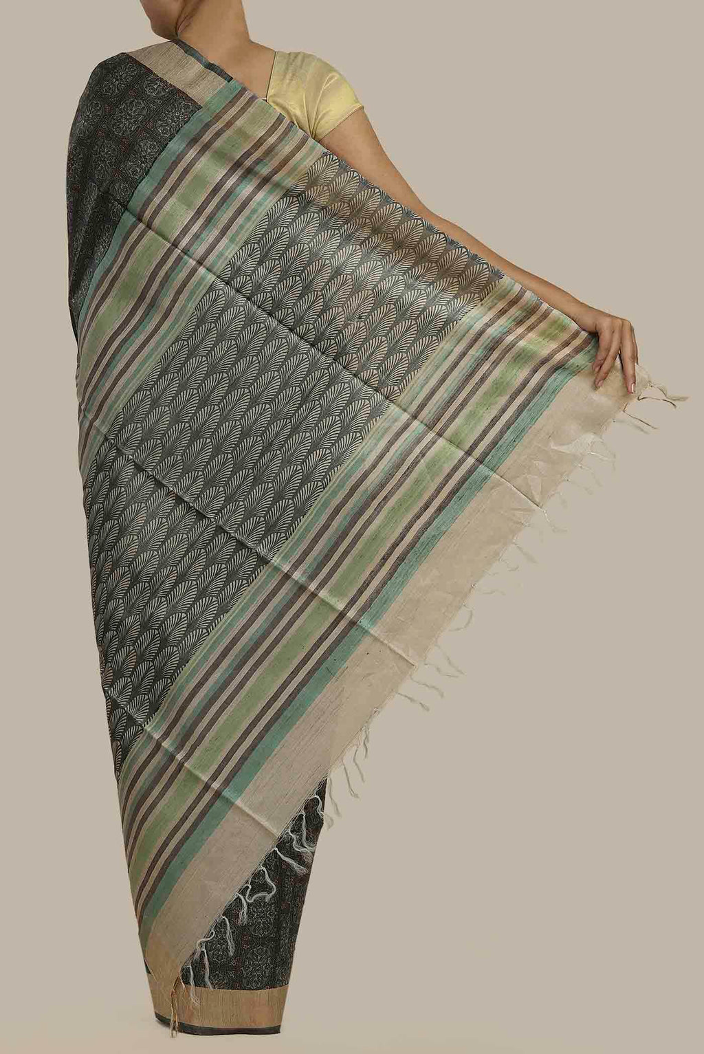 Green Bhagalpuri Tussar Silk Saree