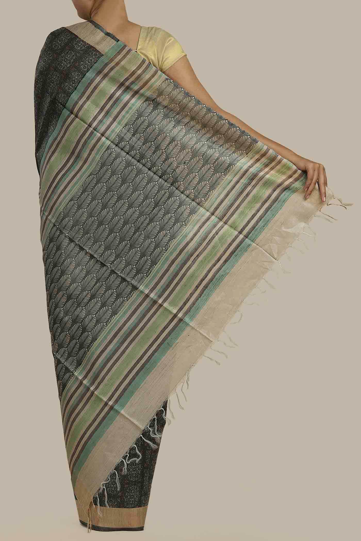 Green Bhagalpuri Tussar Silk Saree