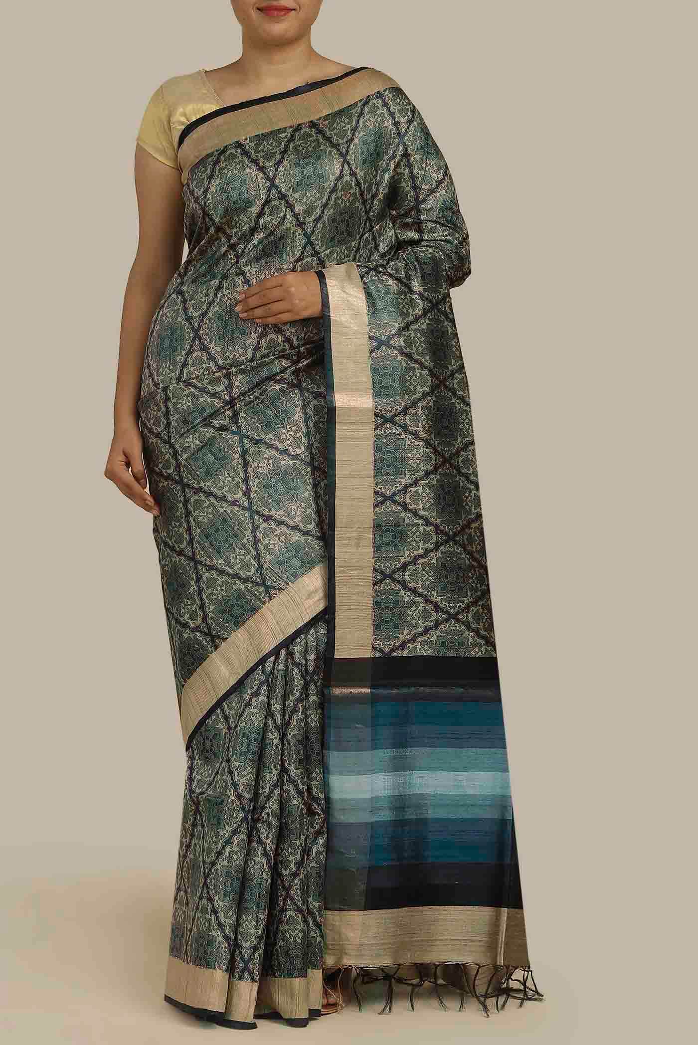 Green Bhagalpuri Tussar Silk Saree