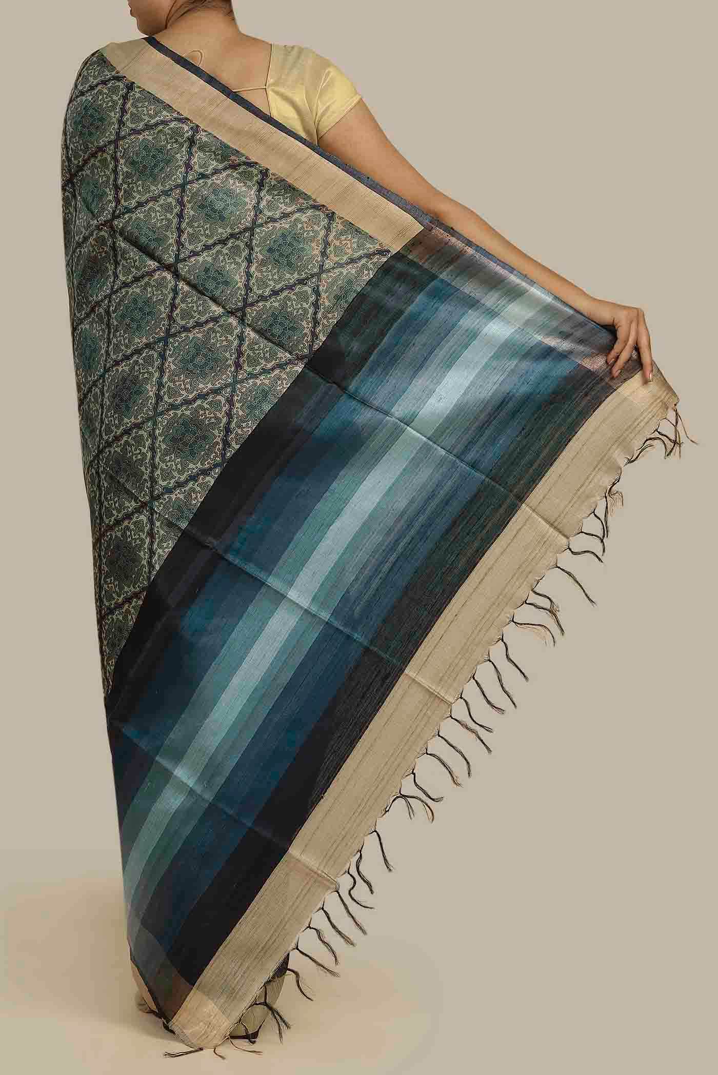 Green Bhagalpuri Tussar Silk Saree