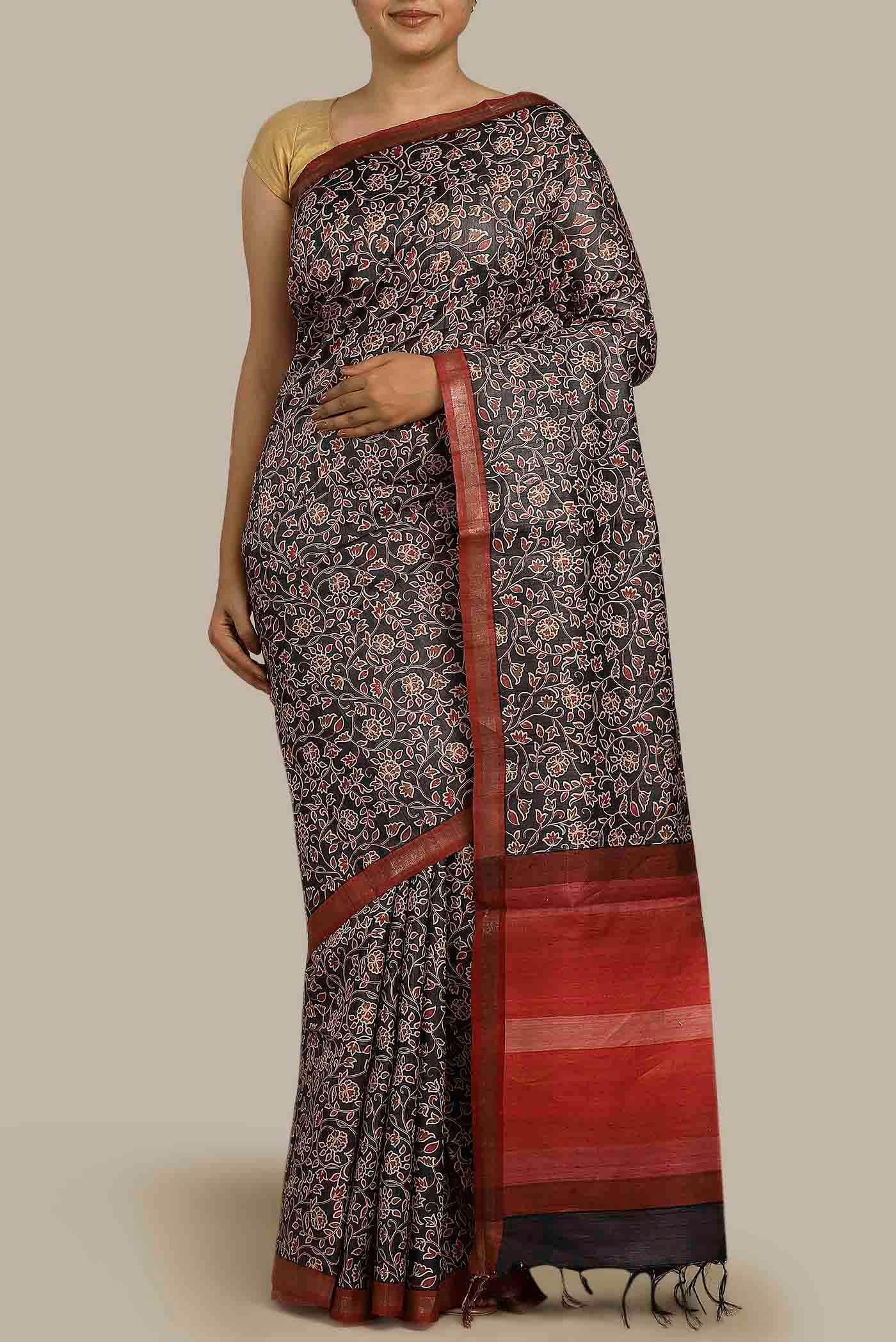Black Bhagalpuri Tussar Silk Saree