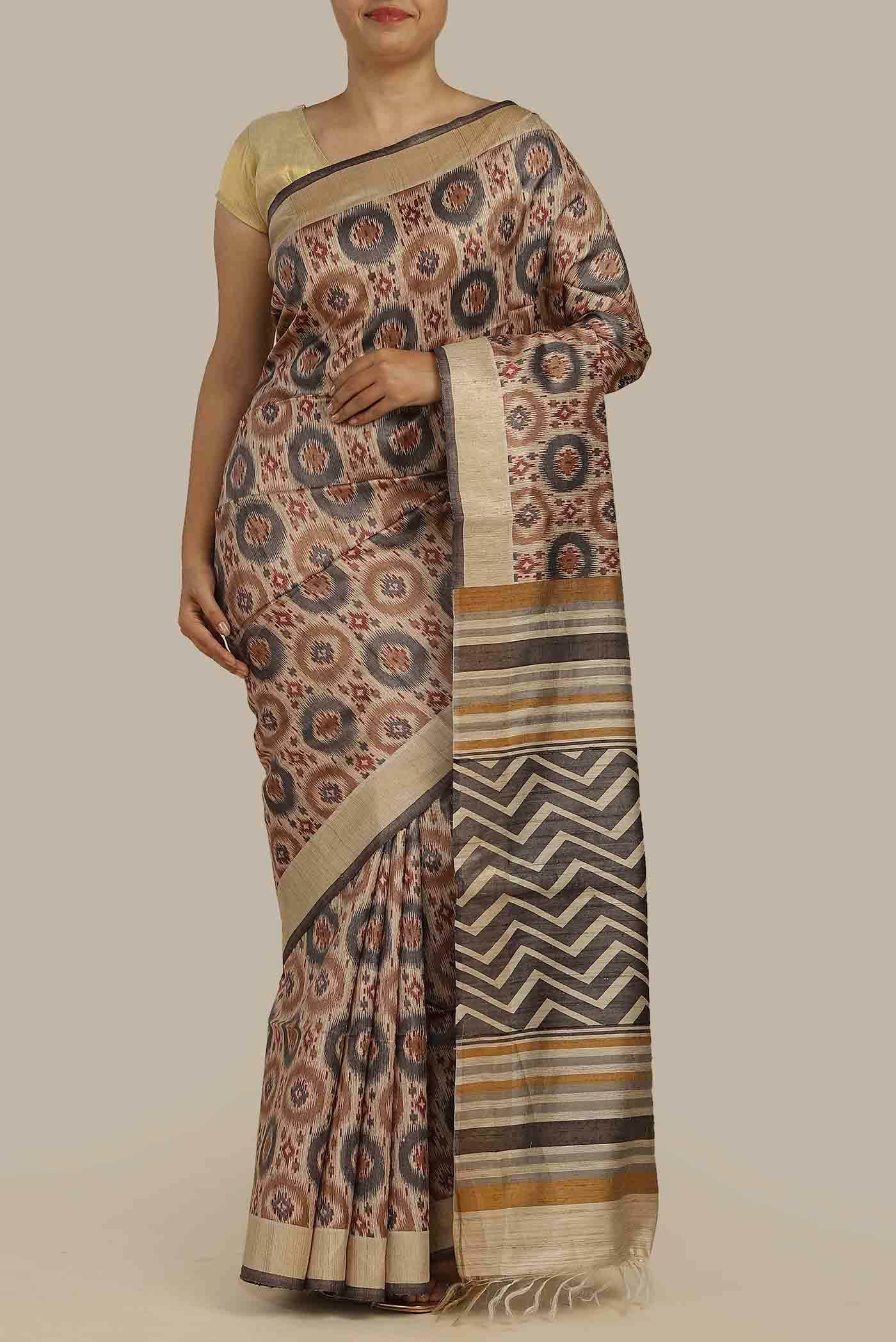 Beige Bhagalpuri Tussar Silk Saree