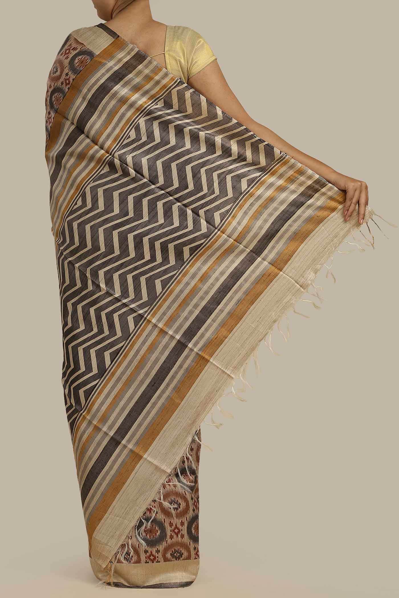 Beige Bhagalpuri Tussar Silk Saree