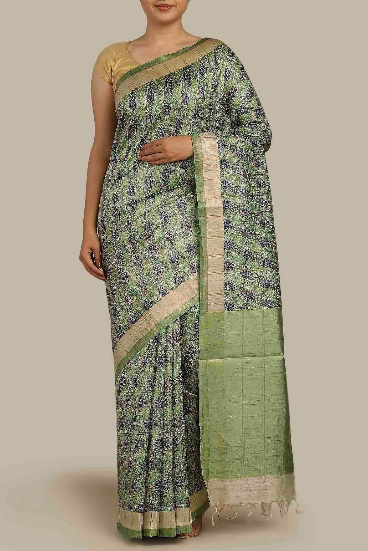 Green Bhagalpuri Tussar Silk Saree