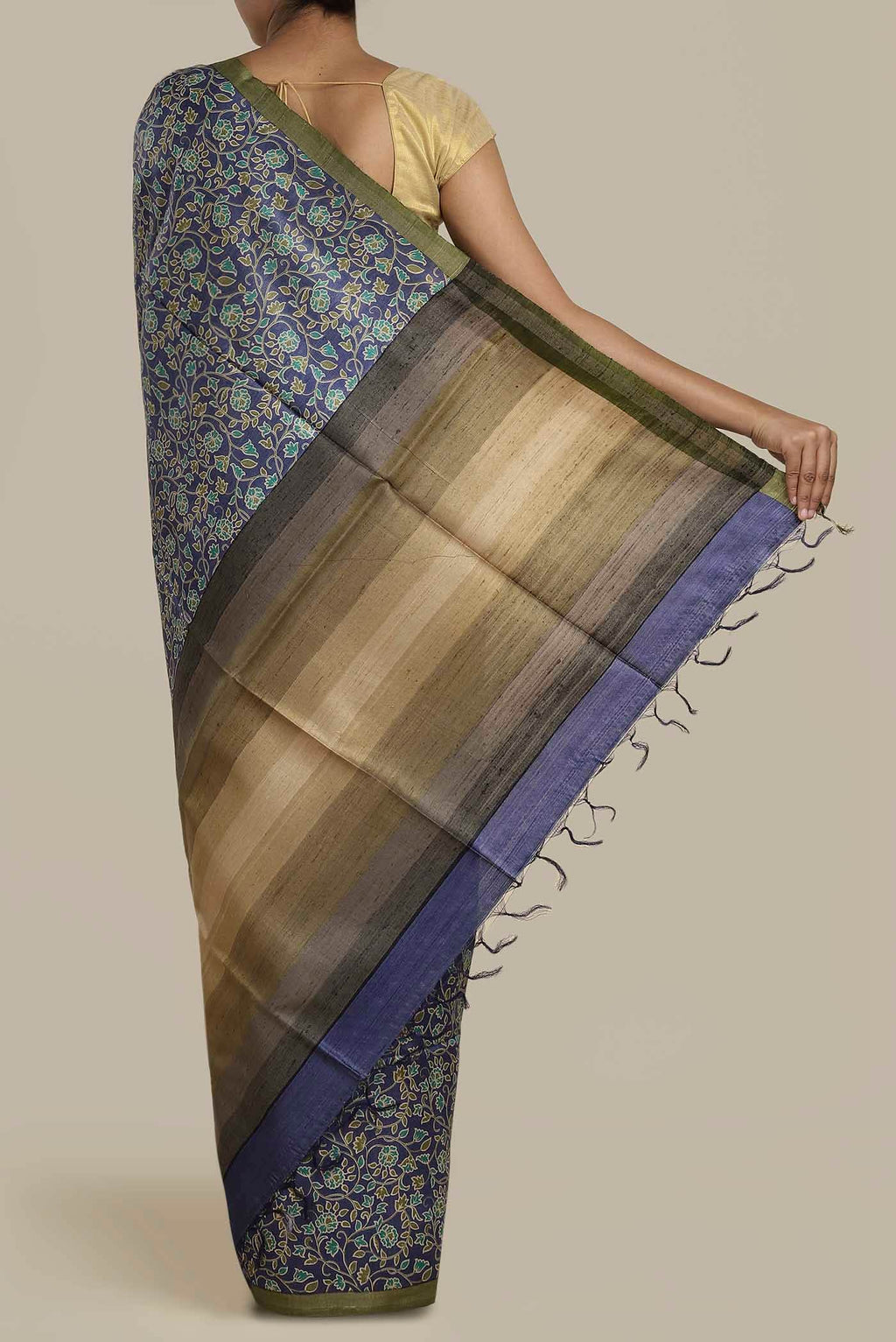 Blue Bhagalpuri Tussar Silk Saree