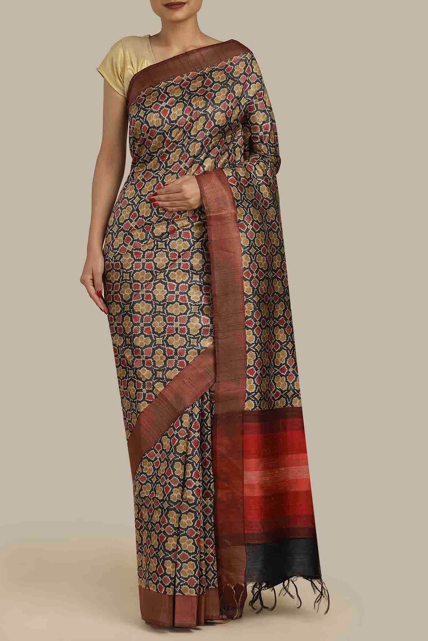 Black Bhagalpuri Tussar Silk Saree