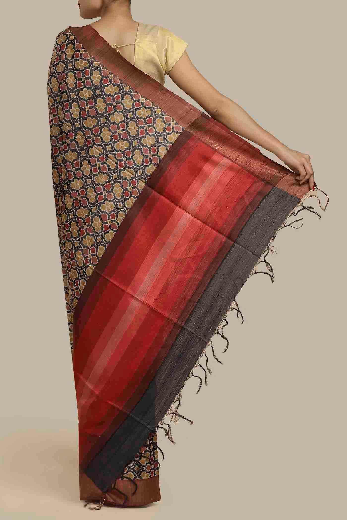 Black Bhagalpuri Tussar Silk Saree