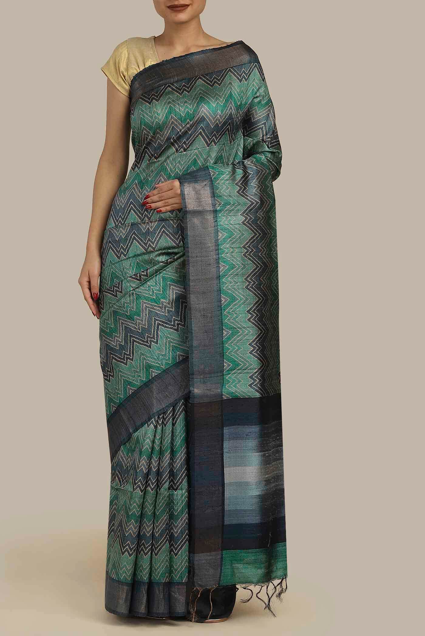 Green Bhagalpuri Tussar Silk Saree