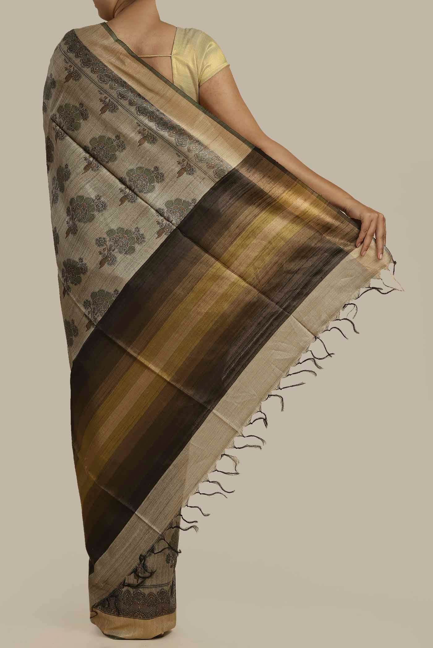 Beige Bhagalpuri Tussar Silk Saree