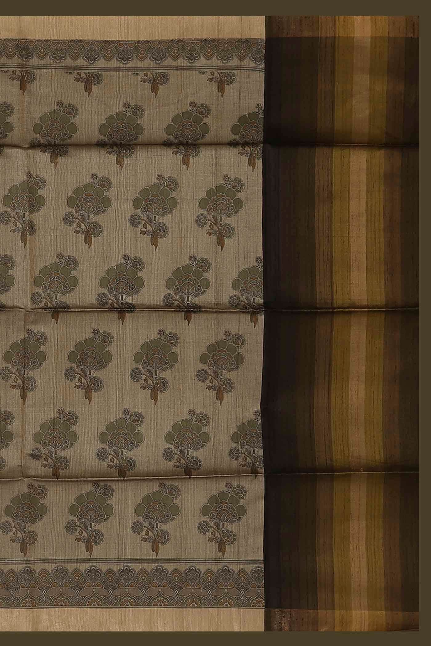Beige Bhagalpuri Tussar Silk Saree