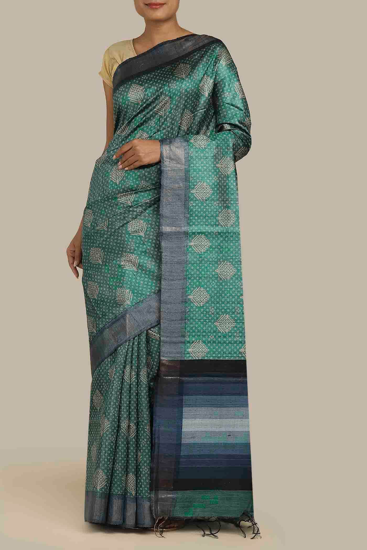 Green Bhagalpuri Tussar Silk Saree