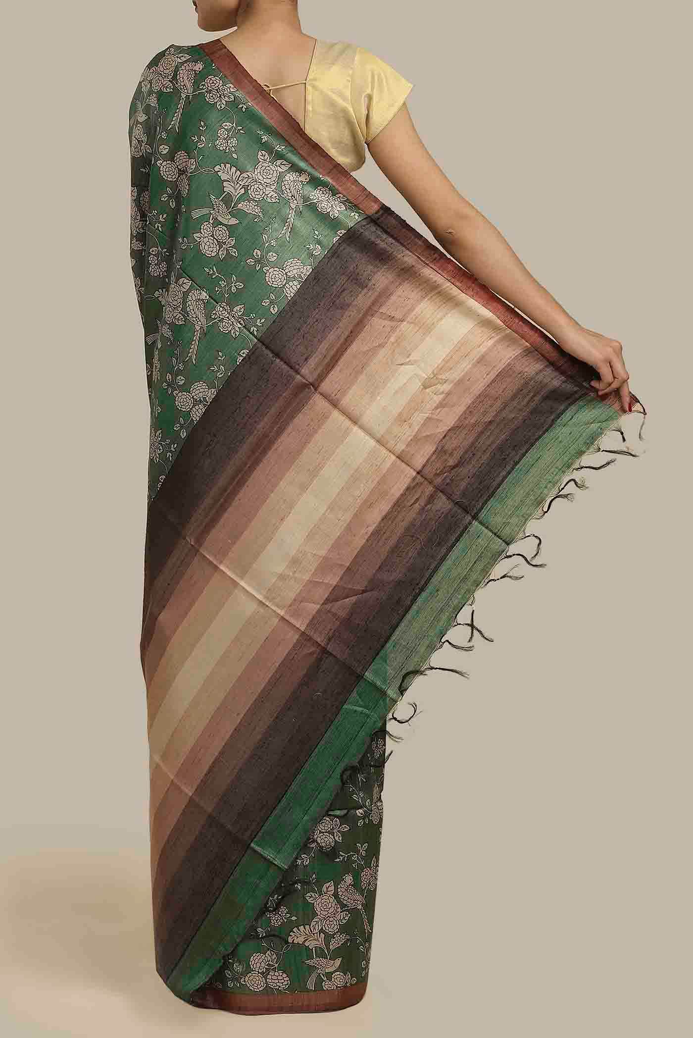 Green Bhagalpuri Tussar Silk Saree