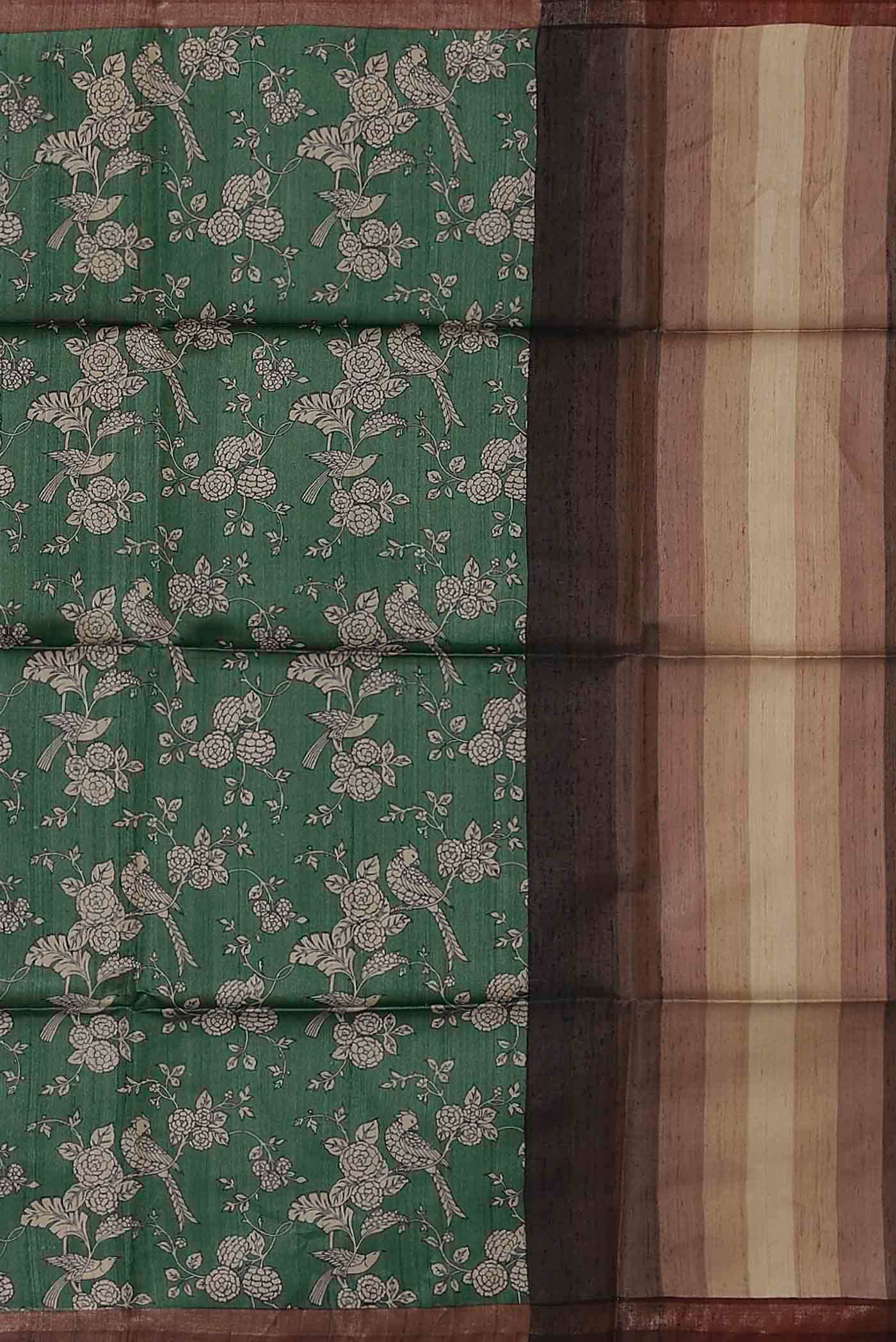 Green Bhagalpuri Tussar Silk Saree